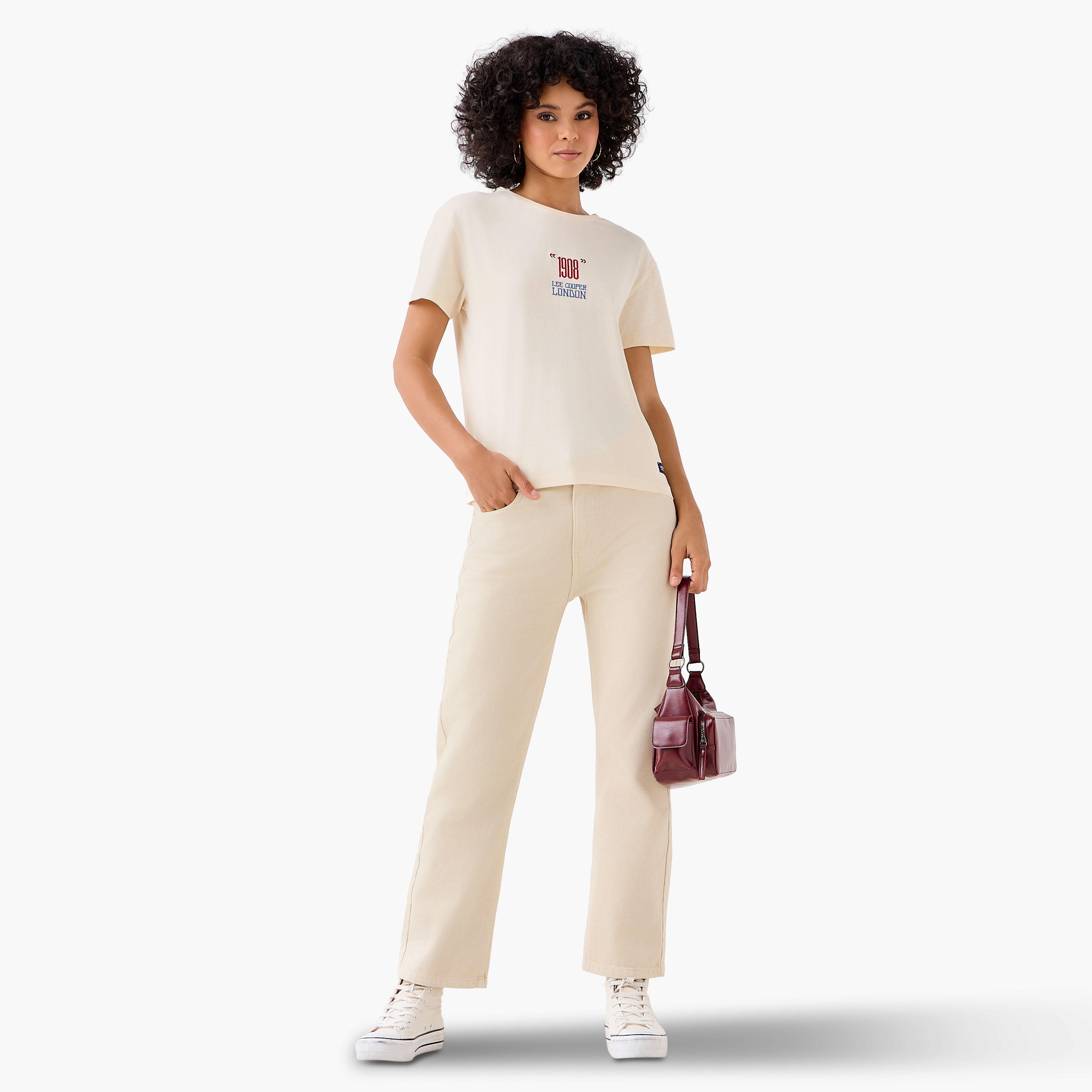 Lee Cooper Regular Fit Cotton T-shirt with Embroidered Logo-women-clothing-tshirts-image-2