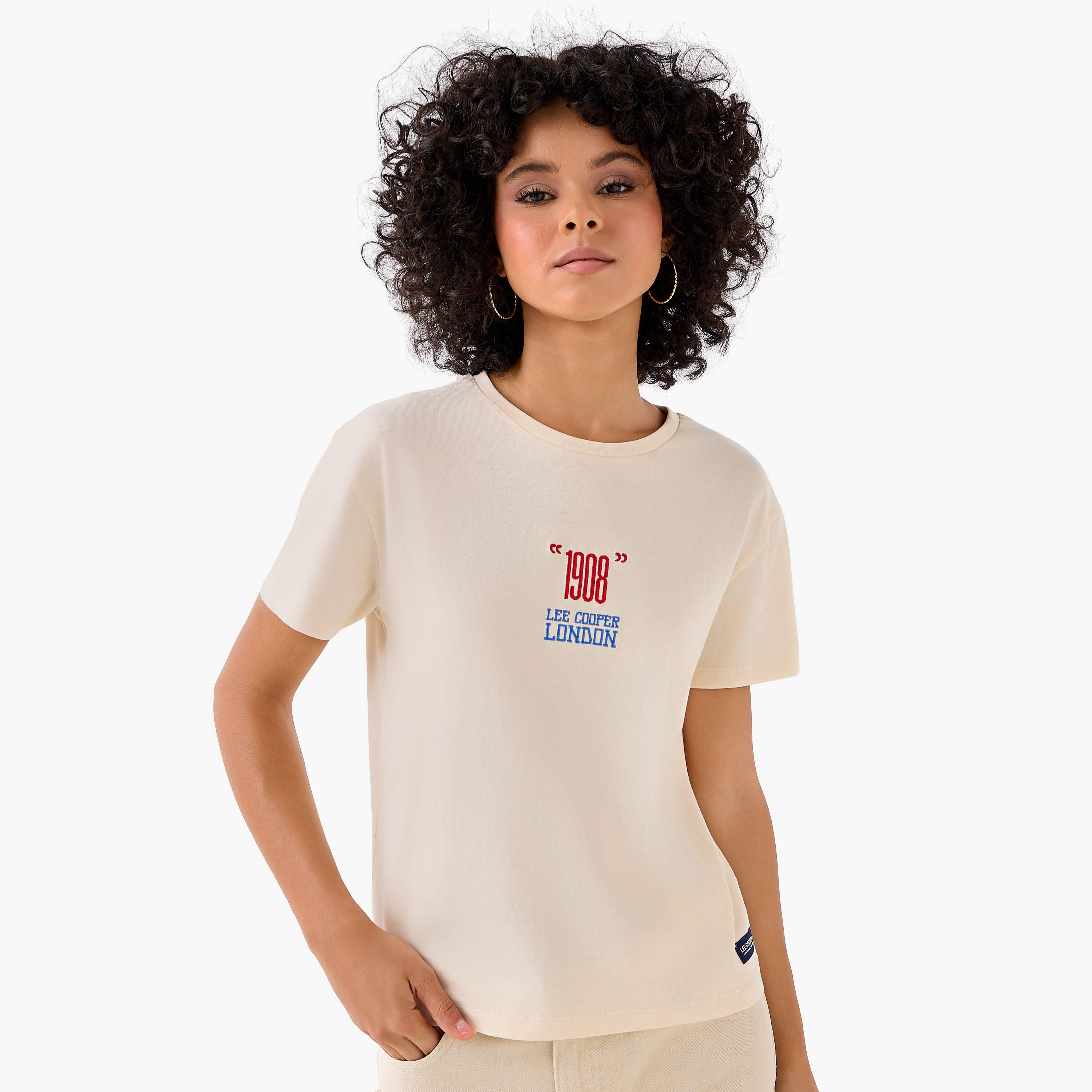 Lee Cooper Regular Fit Cotton T-shirt with Embroidered Logo-women-clothing-tshirts-image-3
