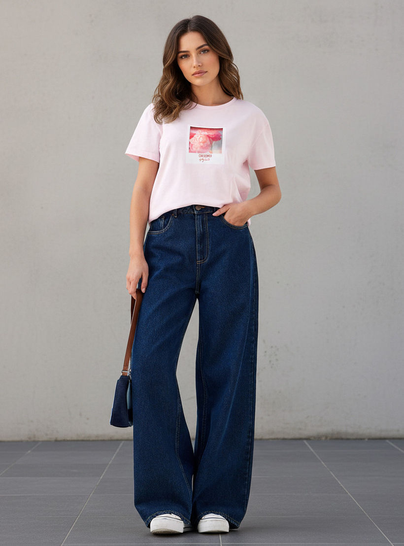 Lee Cooper Regular Fit Cotton T-shirt with Floral Print-women-clothing-tshirts-image-2