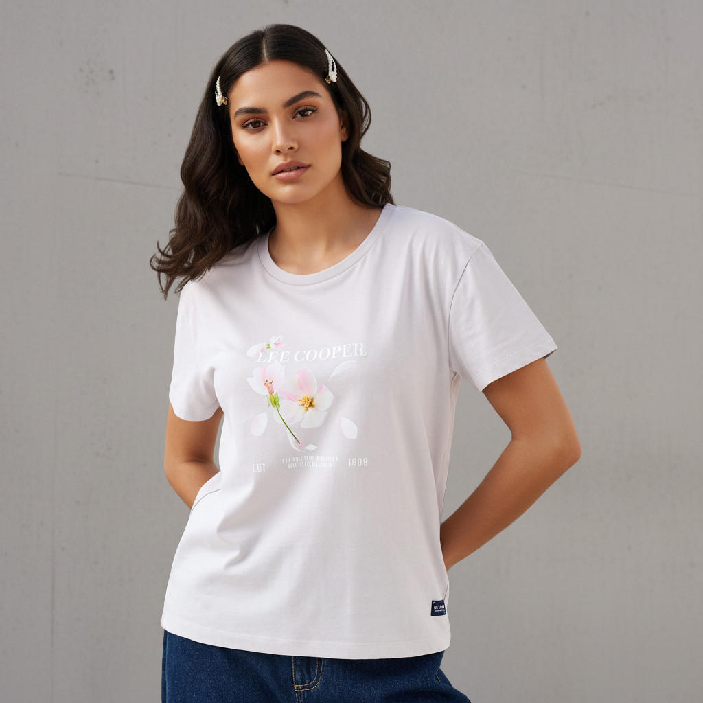 Lee Cooper Regular Fit Cotton T-shirt with Floral Print-women-clothing-tshirts-image-1