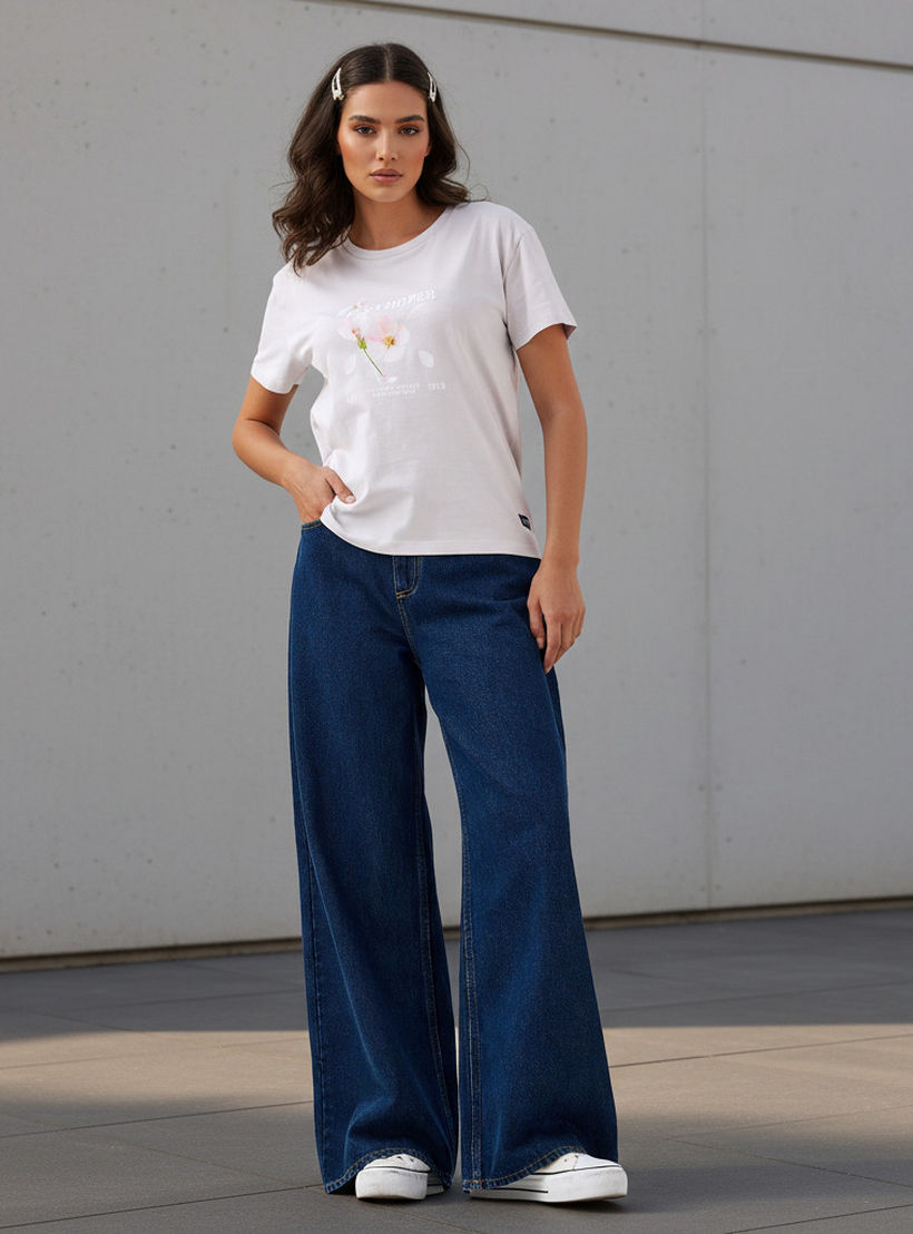Lee Cooper Regular Fit Cotton T-shirt with Floral Print-women-clothing-tshirts-image-2