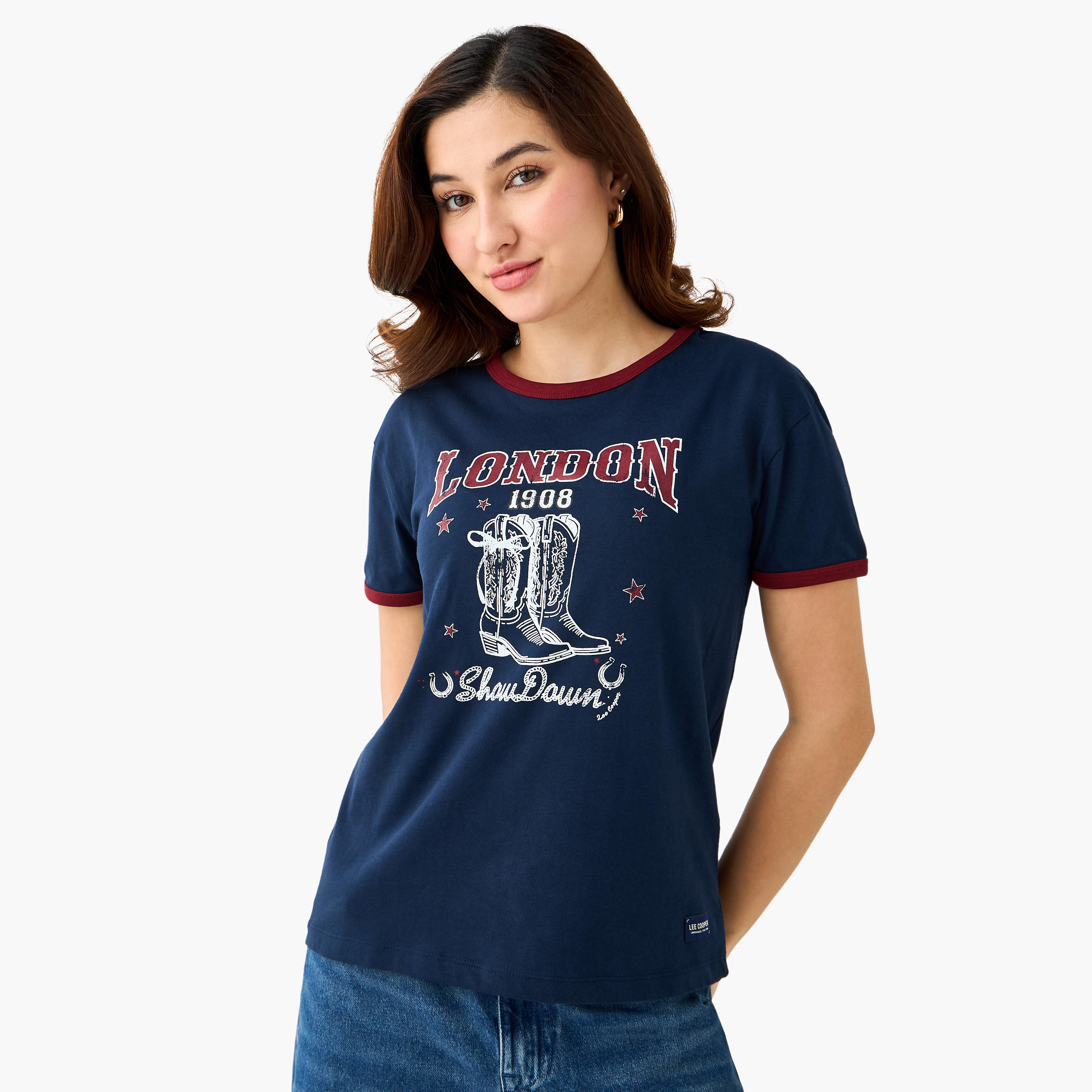 Lee Cooper Regular Fit Cotton T-shirt with Print-women-clothing-tshirts-image-1