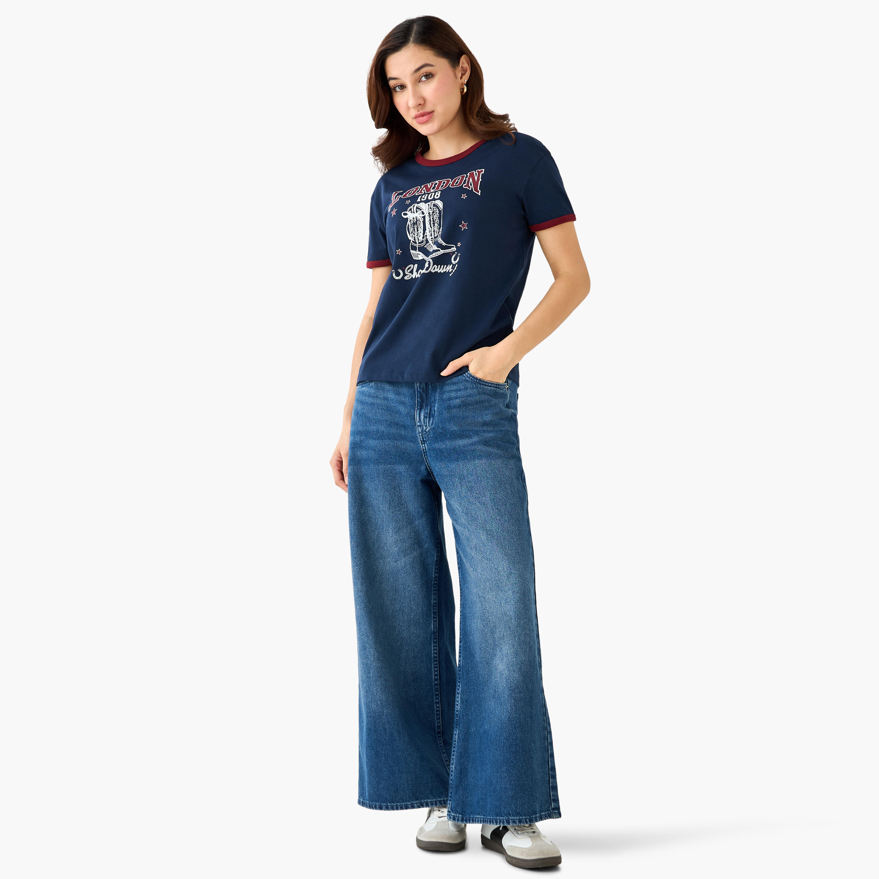 Lee Cooper Regular Fit Cotton T-shirt with Print-women-clothing-tshirts-image-2