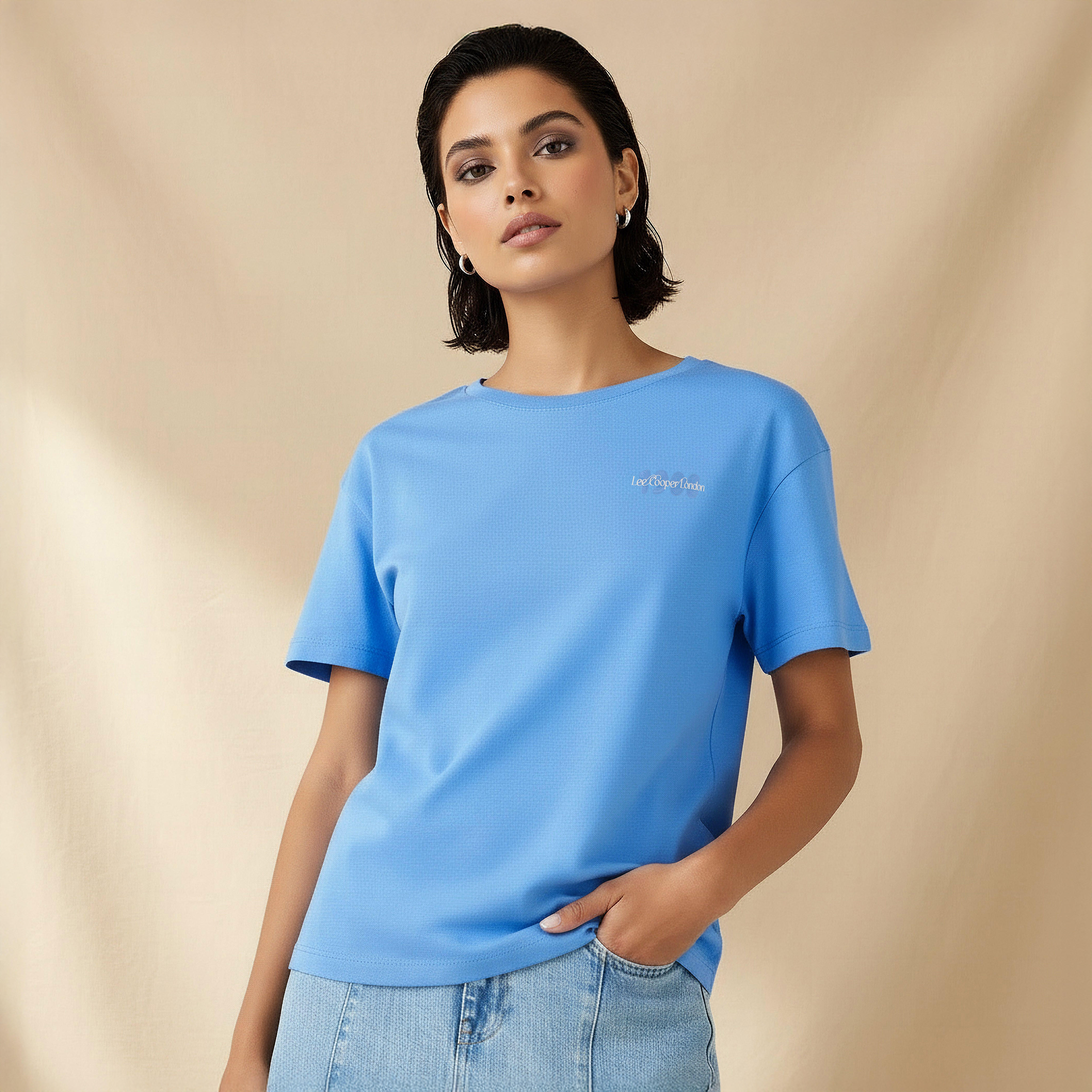 Lee Cooper Regular Fit Cotton T-shirt with Print-women-clothing-tshirts-image-2