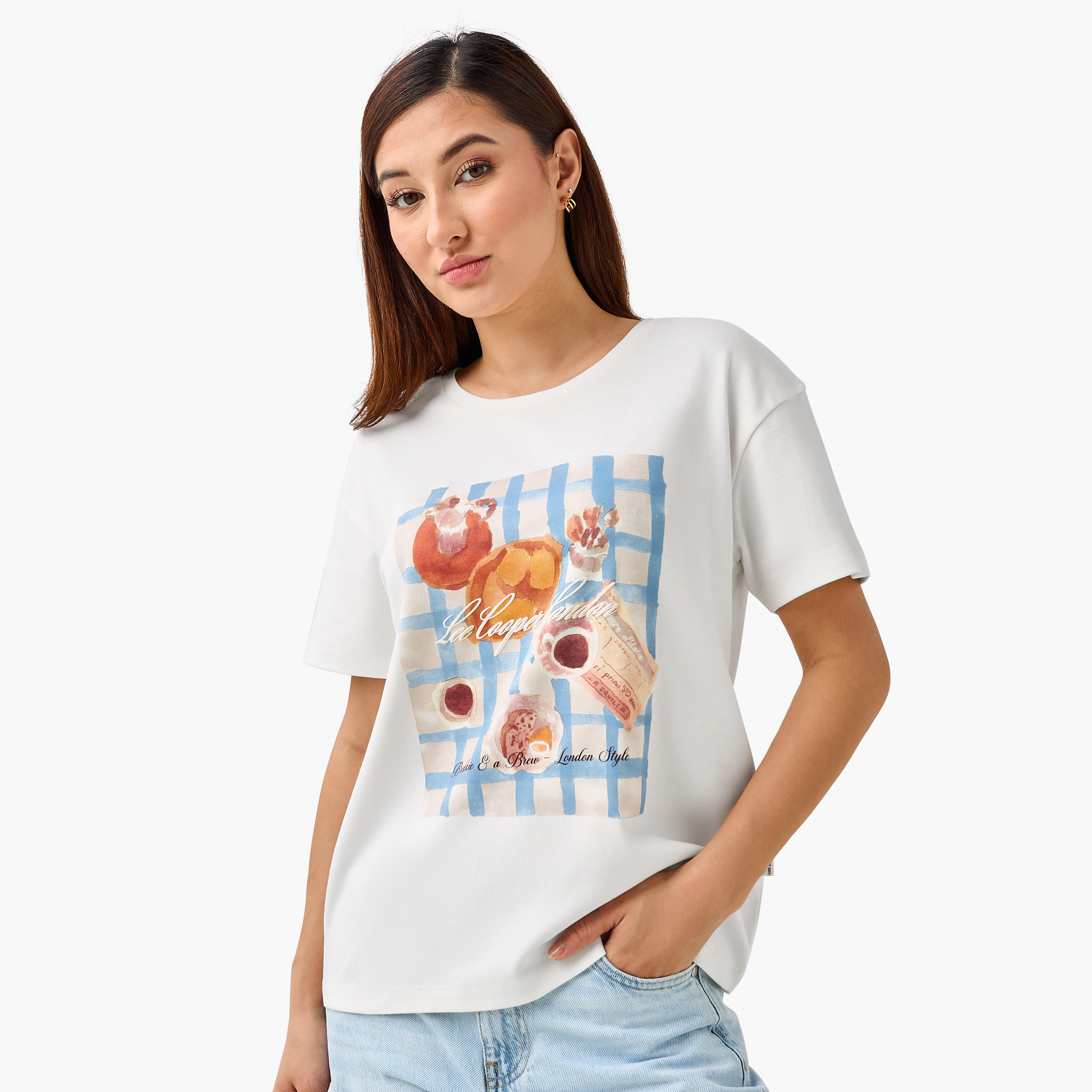 Lee Cooper Regular Fit Cotton T-shirt with Print-women-clothing-tshirts-image-2