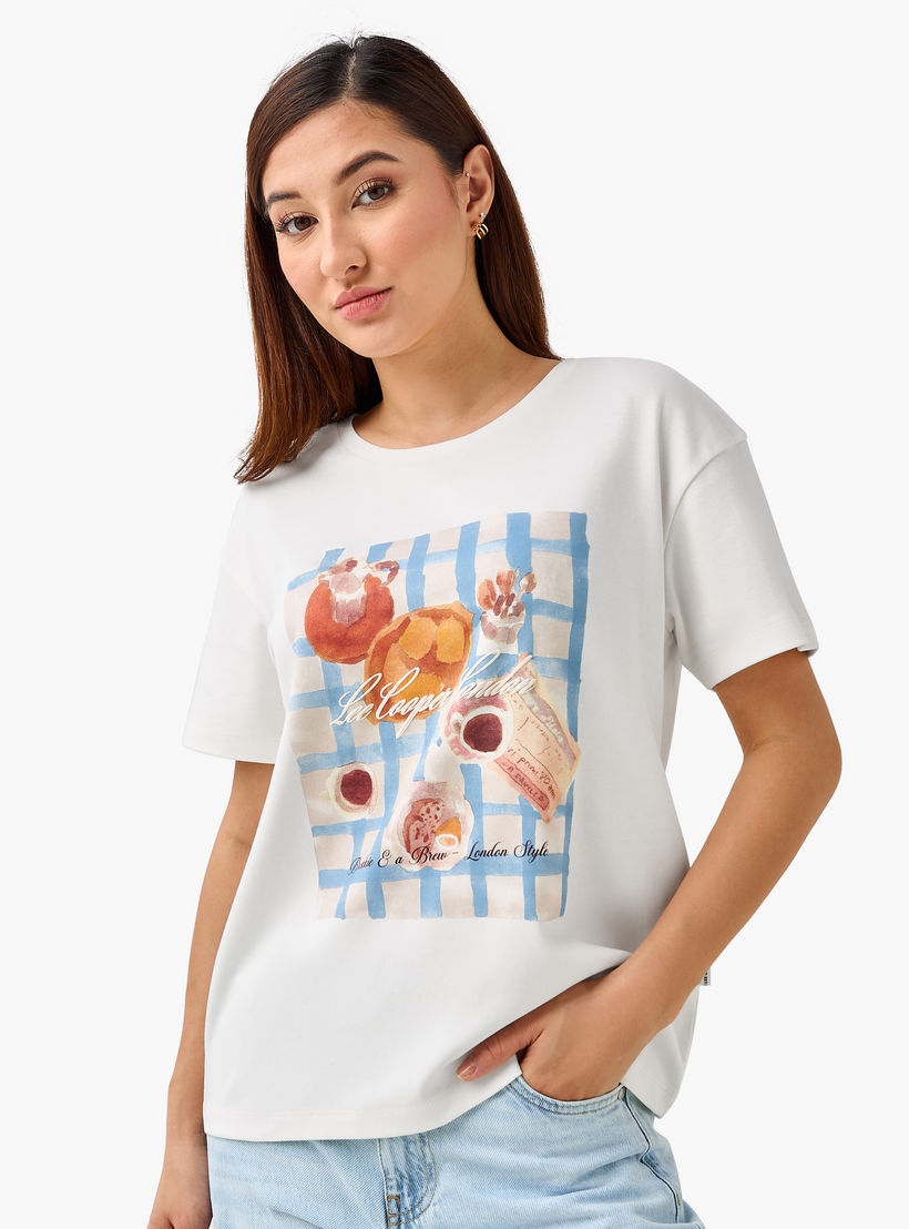 Lee Cooper Regular Fit Cotton T-shirt with Print-women-clothing-tshirts-image-2