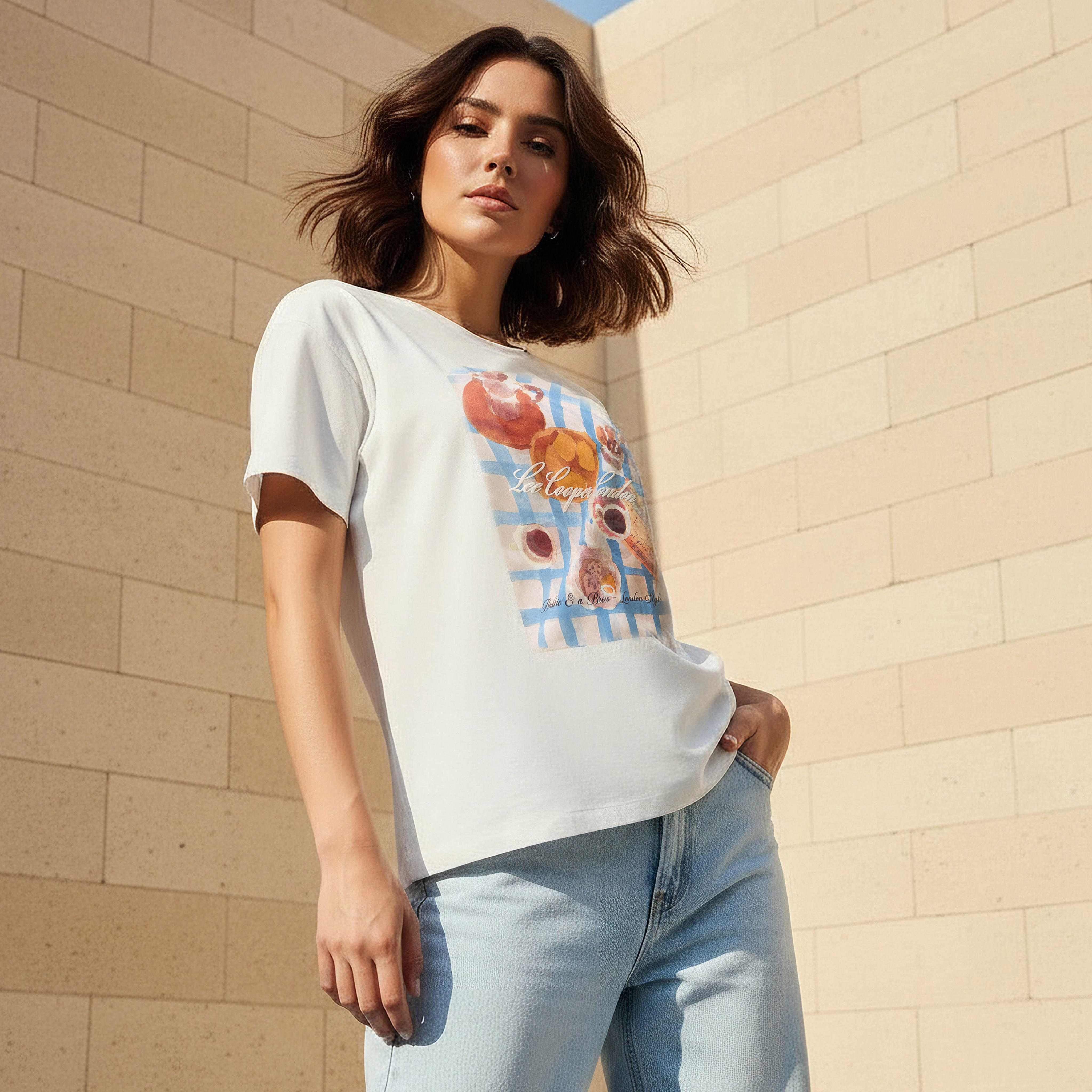 Lee Cooper Regular Fit Cotton T-shirt with Print-women-clothing-tshirts-image-1