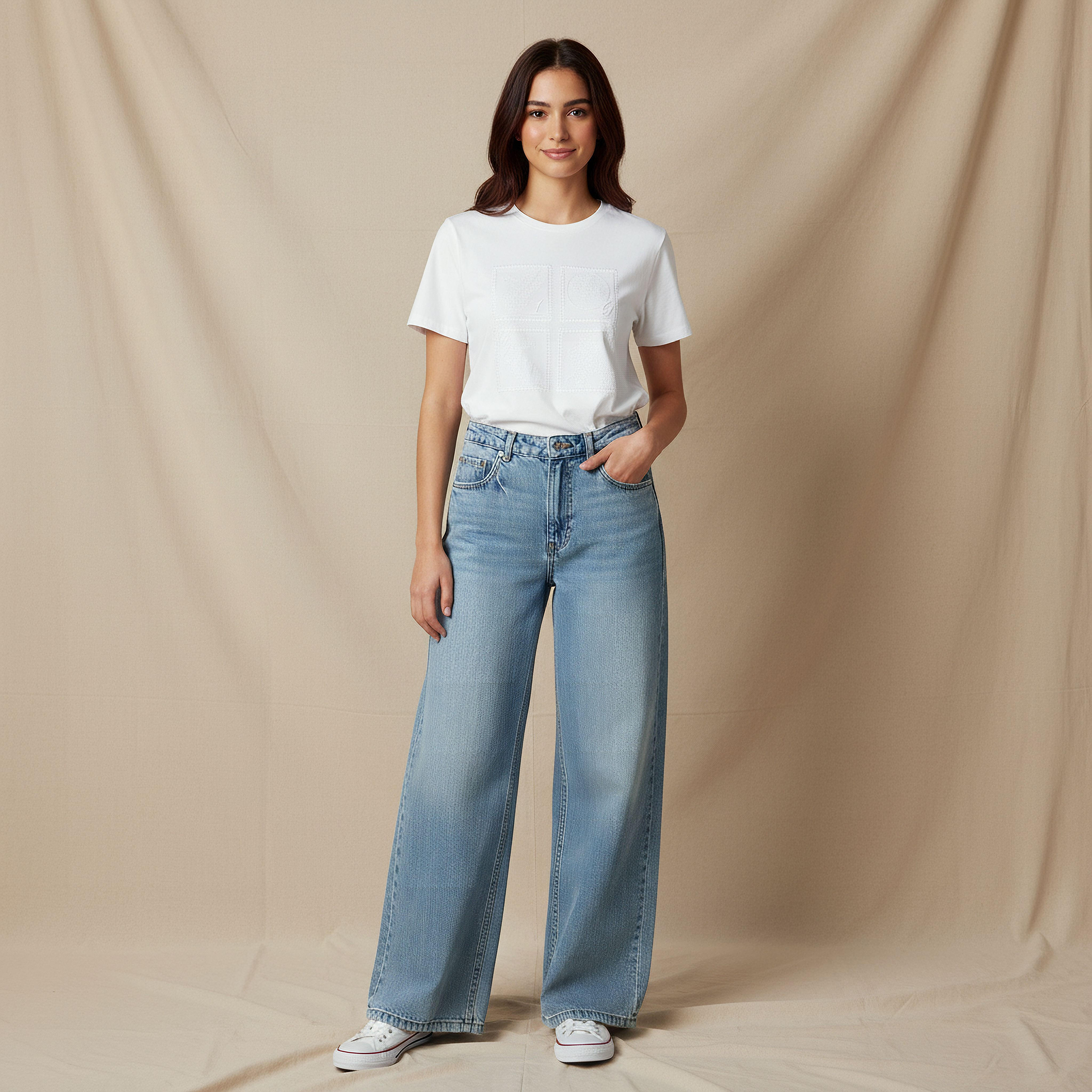بنطلون جينز بخصر مرن وساق واسعة من لي كوبر-women-clothing-bottoms-jeans-image-3