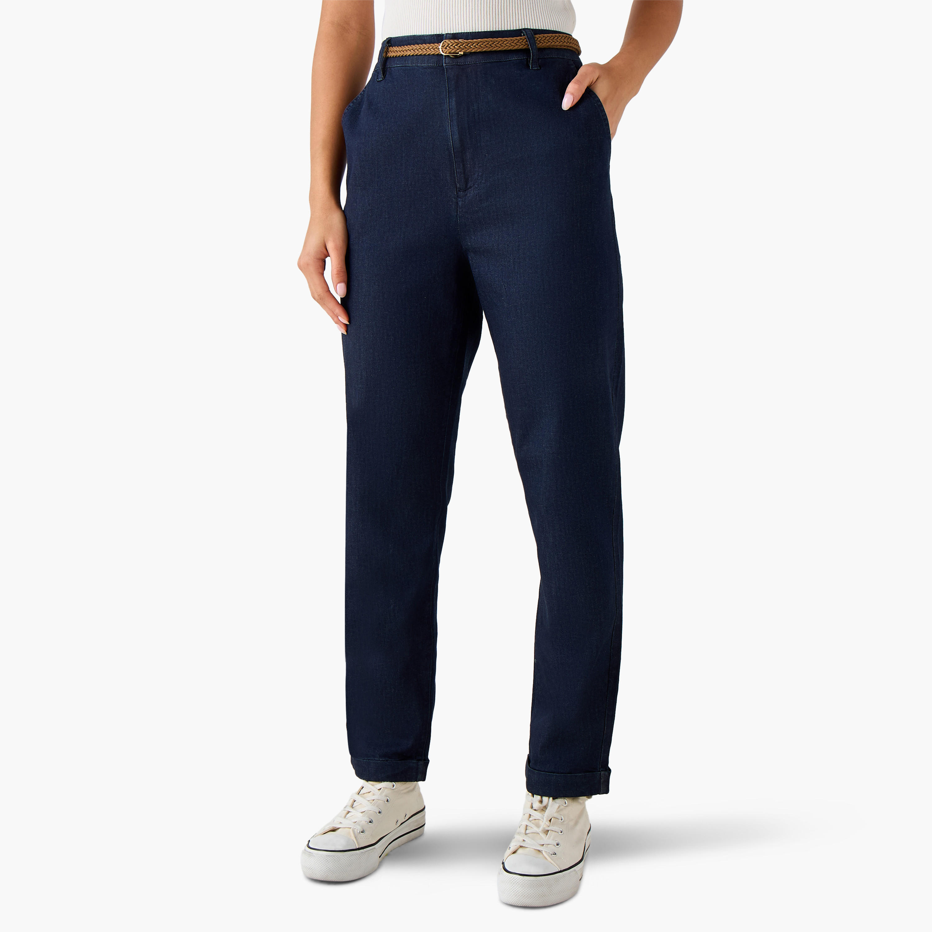 Lee Cooper Regular Fit Trousers with Braided Belt-women-clothing-bottoms-trousers-image-2