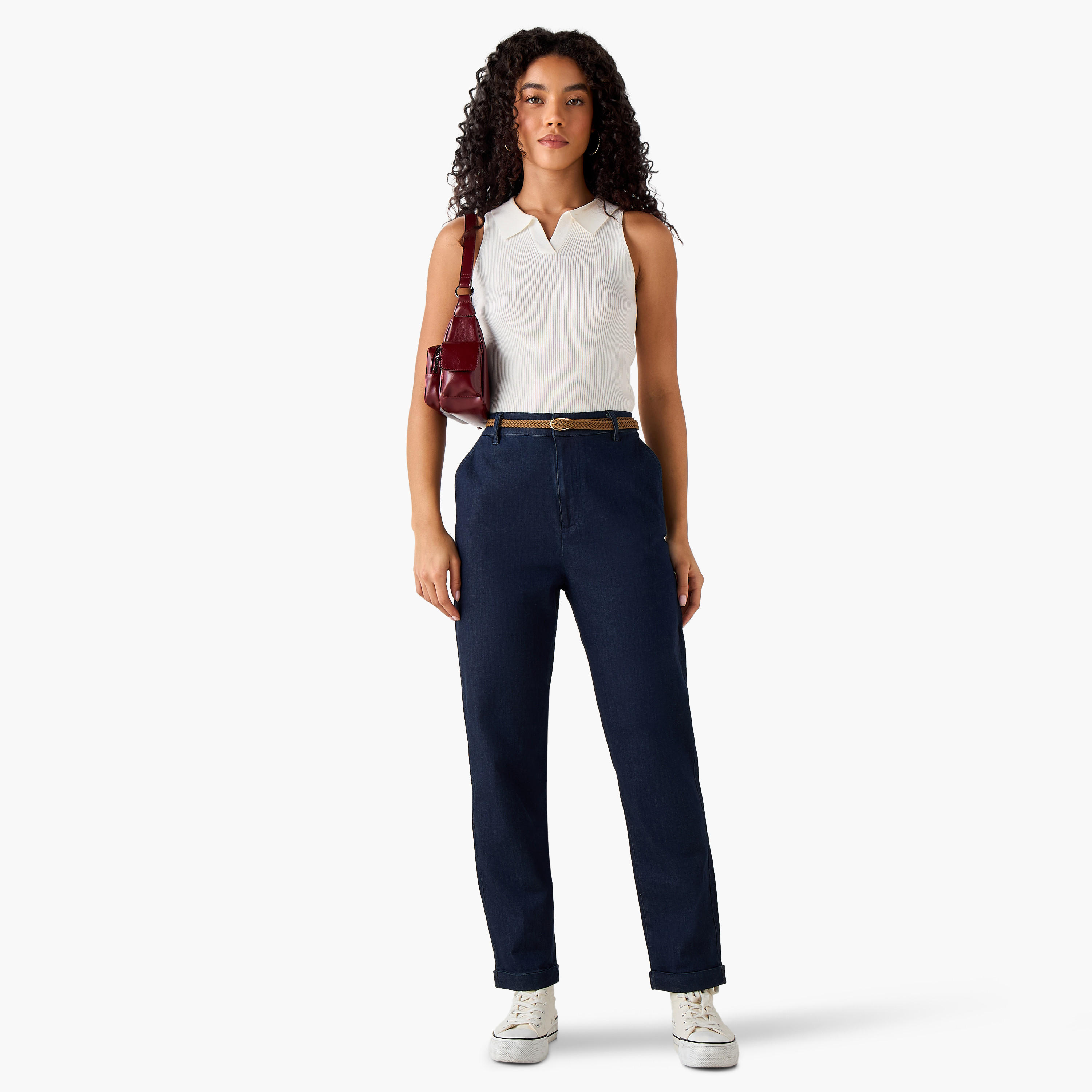 Lee Cooper Regular Fit Trousers with Braided Belt-women-clothing-bottoms-trousers-image-3