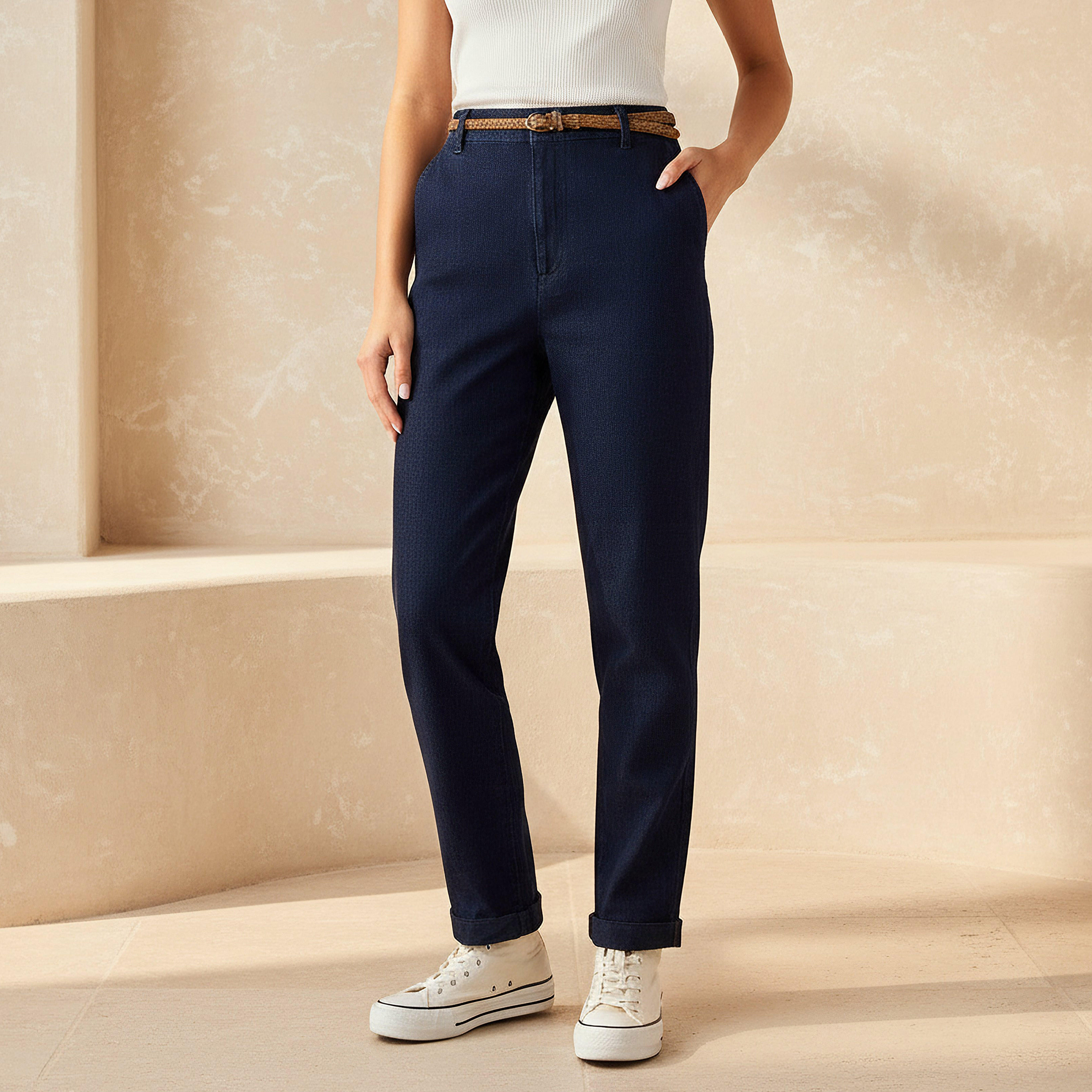 Lee Cooper Regular Fit Trousers with Braided Belt-women-clothing-bottoms-trousers-image-1