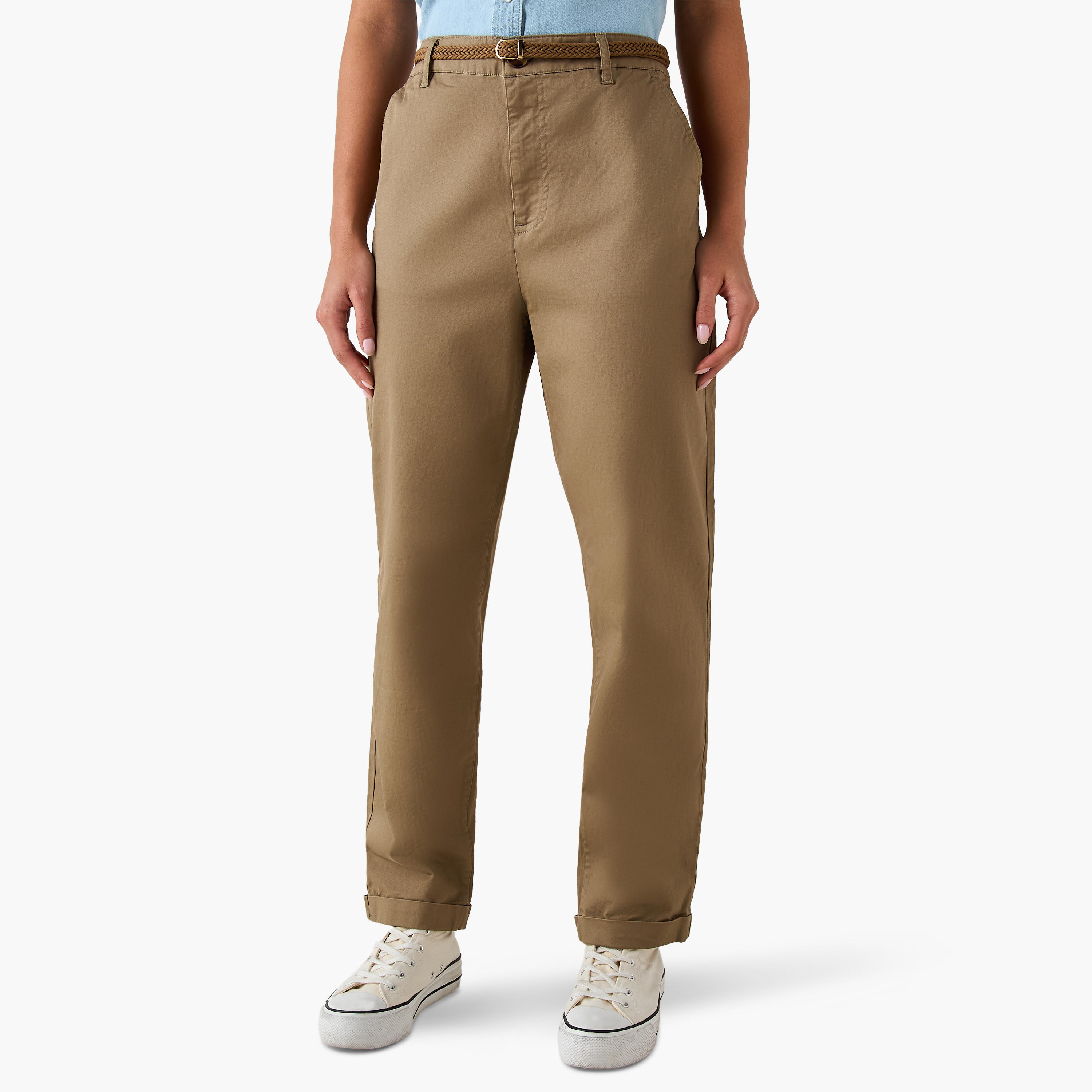 بنطلون بقصّة عادية وحزام مضفر من لي كوبر-women-clothing-bottoms-trousers-image-5