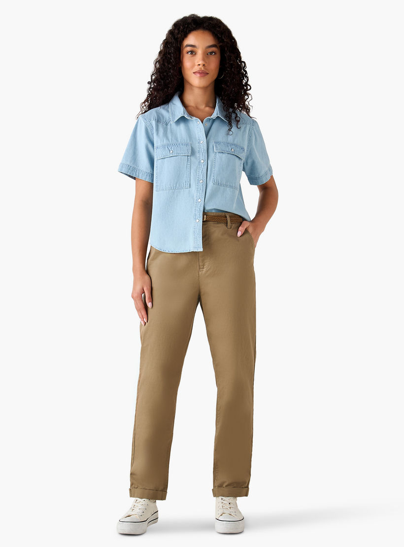 بنطلون بقصّة عادية وحزام مضفر من لي كوبر-women-clothing-bottoms-trousers-image-4