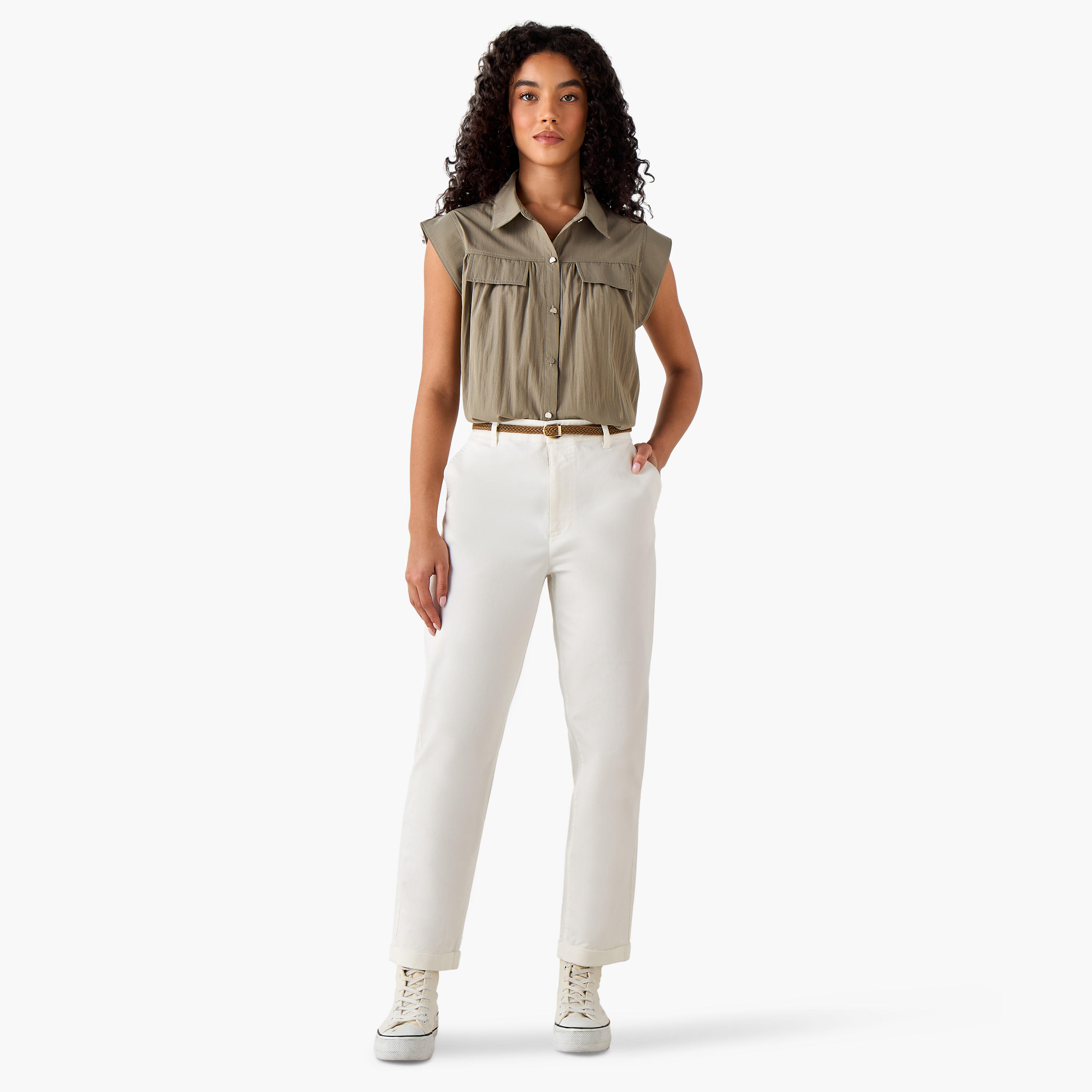 Lee Cooper Regular Fit Trousers with Braided Belt-women-clothing-bottoms-trousers-image-3