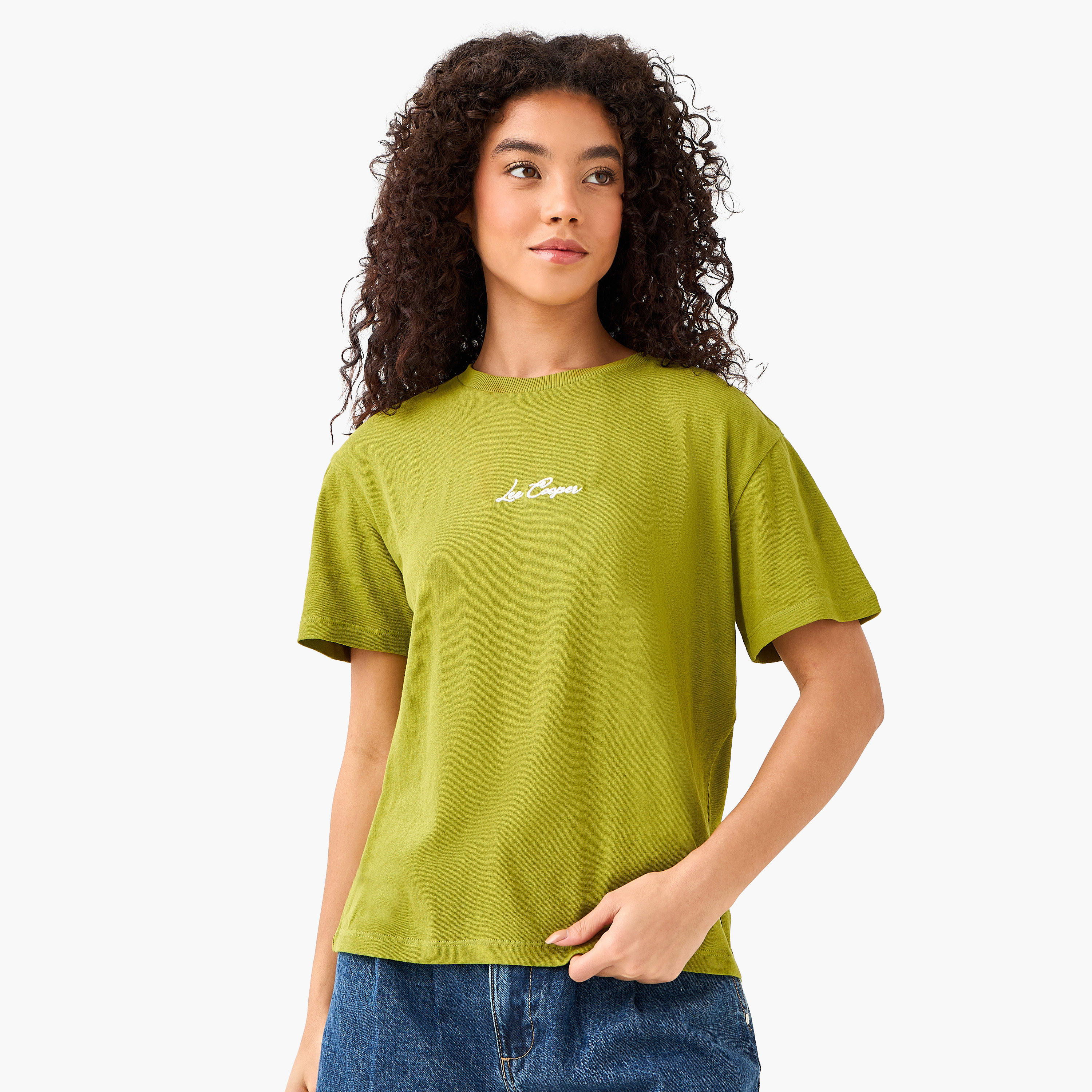 Lee Cooper Regular Fit Cotton T-shirt with Embroidered Patch-women-clothing-tshirts-image-2