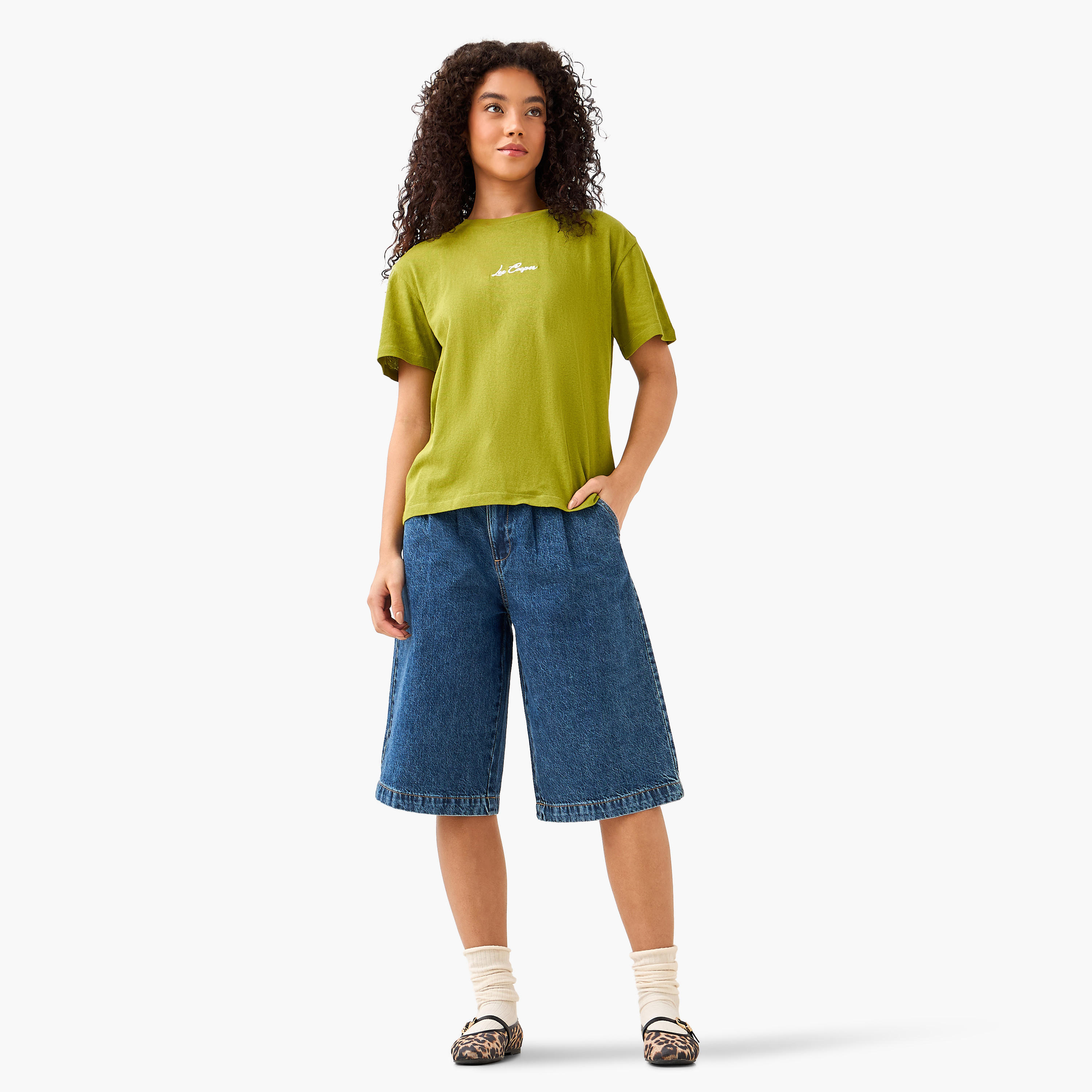 Lee Cooper Regular Fit Cotton T-shirt with Embroidered Patch-women-clothing-tshirts-image-3
