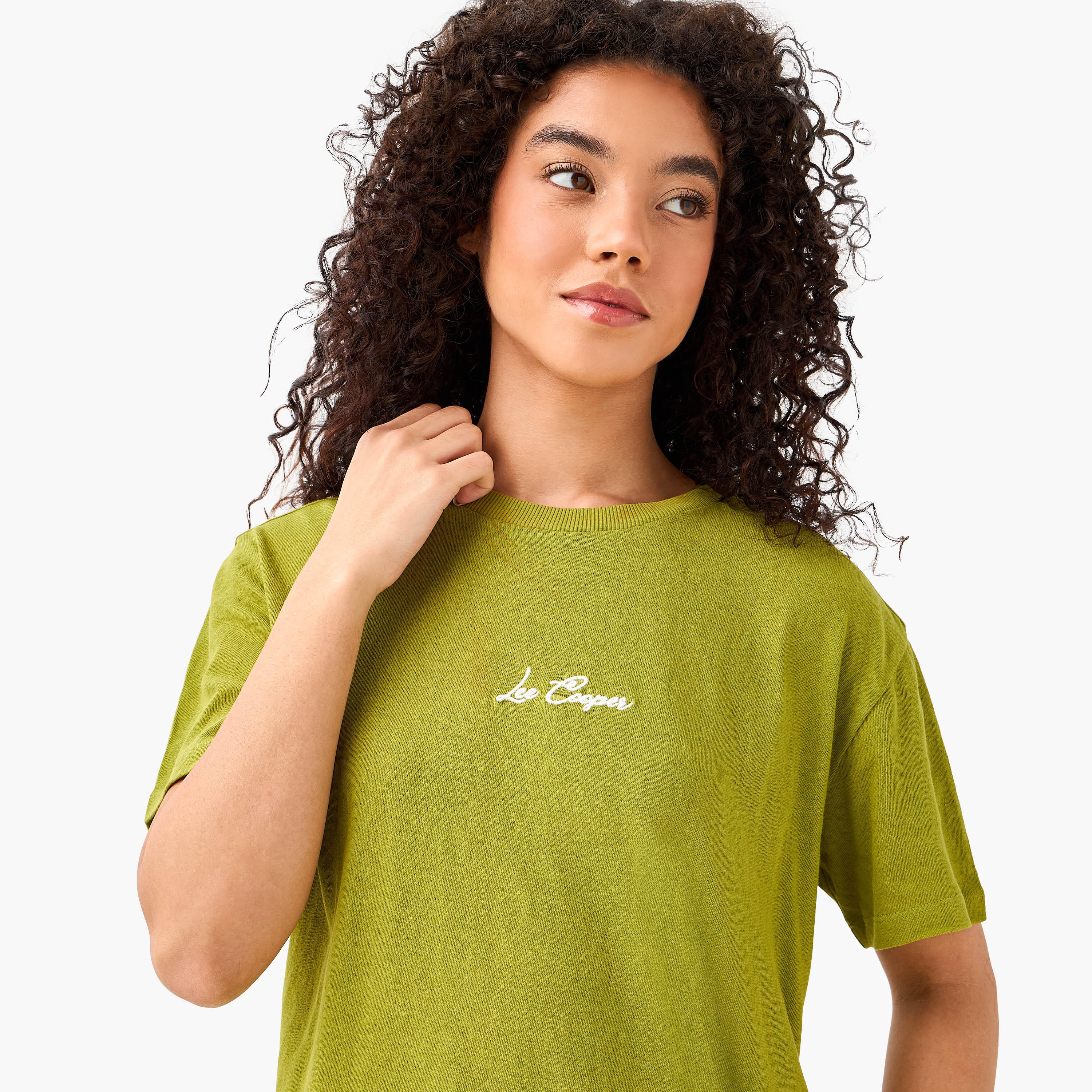 Lee Cooper Regular Fit Cotton T-shirt with Embroidered Patch-women-clothing-tshirts-image-6