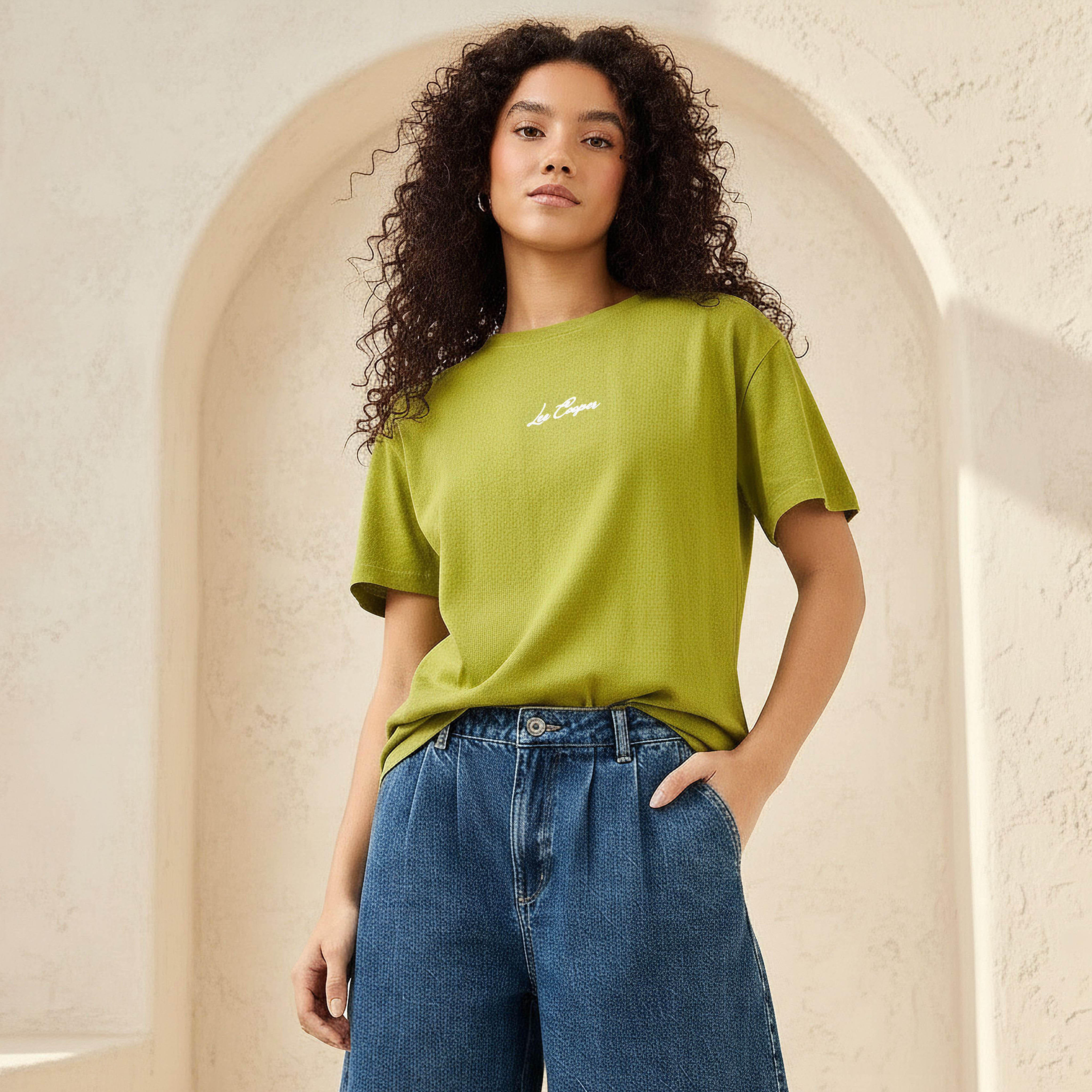 Lee Cooper Regular Fit Cotton T-shirt with Embroidered Patch-women-clothing-tshirts-image-1