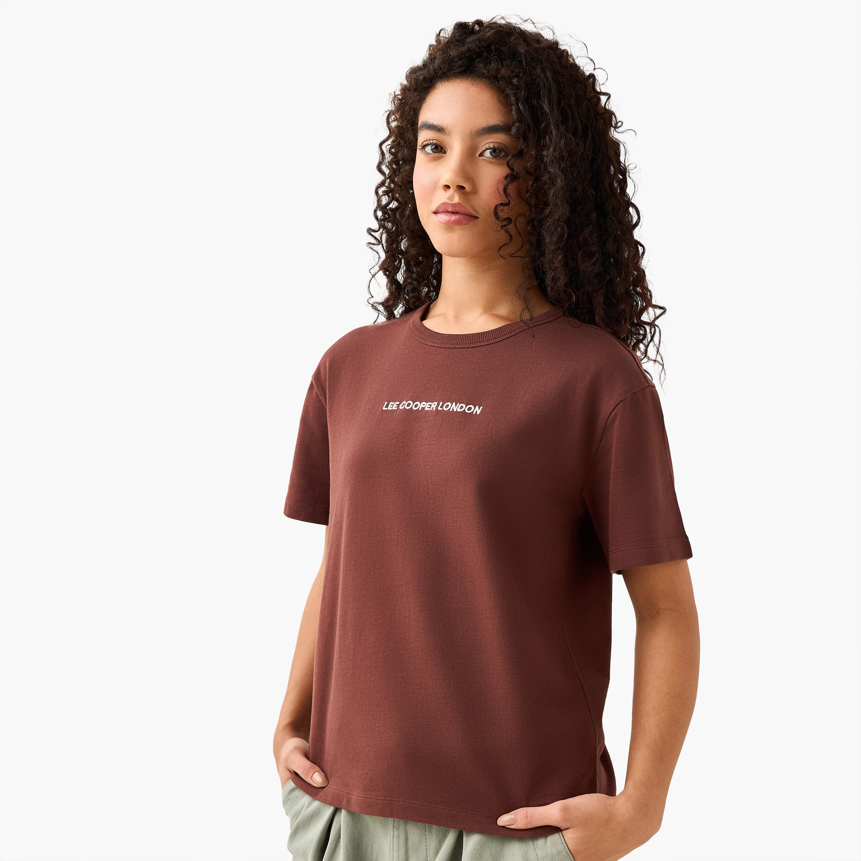 Lee Cooper Regular Fit Cotton T-shirt with Printed Patch-women-clothing-tshirts-image-4