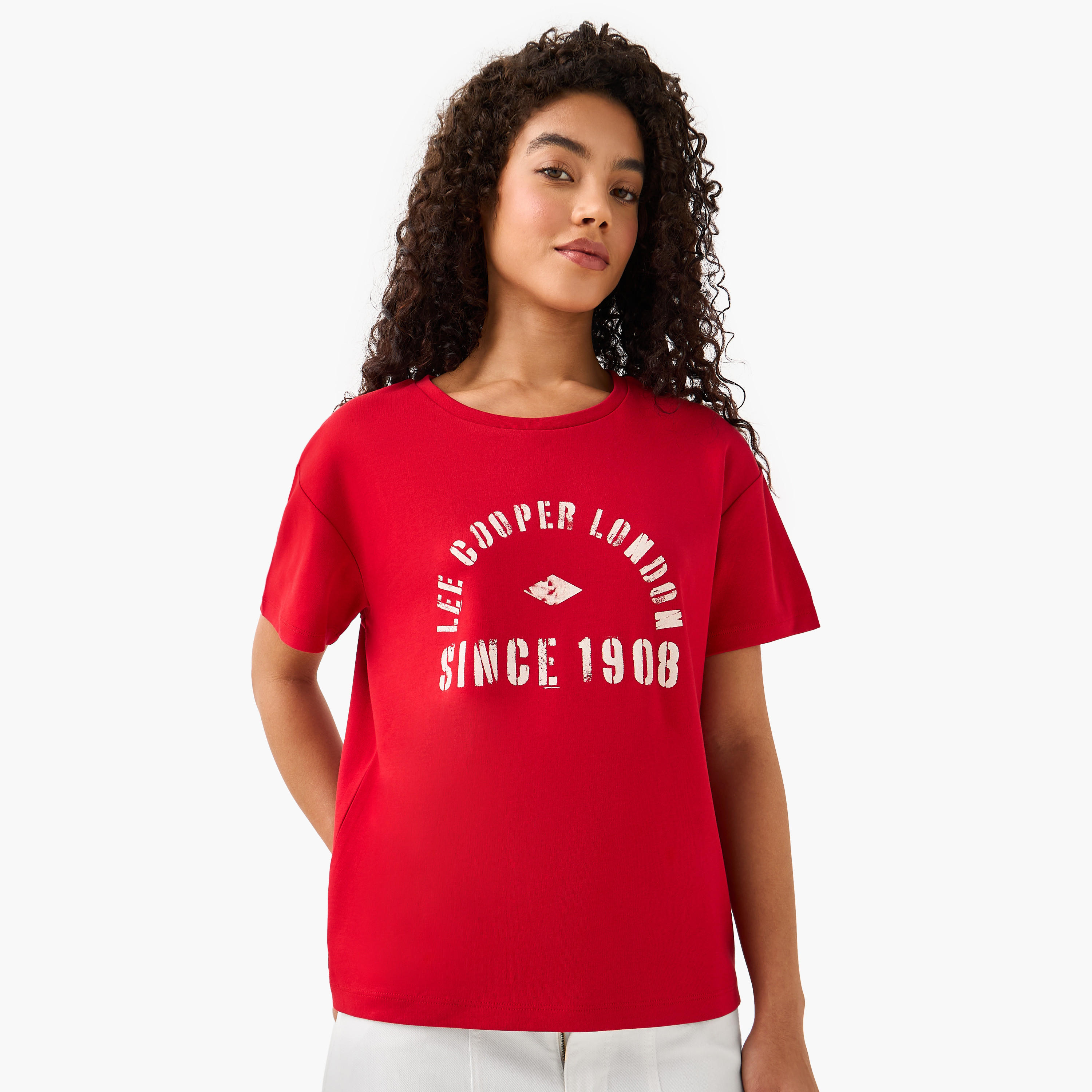 Lee Cooper Cotton T-shirt with Logo Print-women-clothing-tshirts-image-2