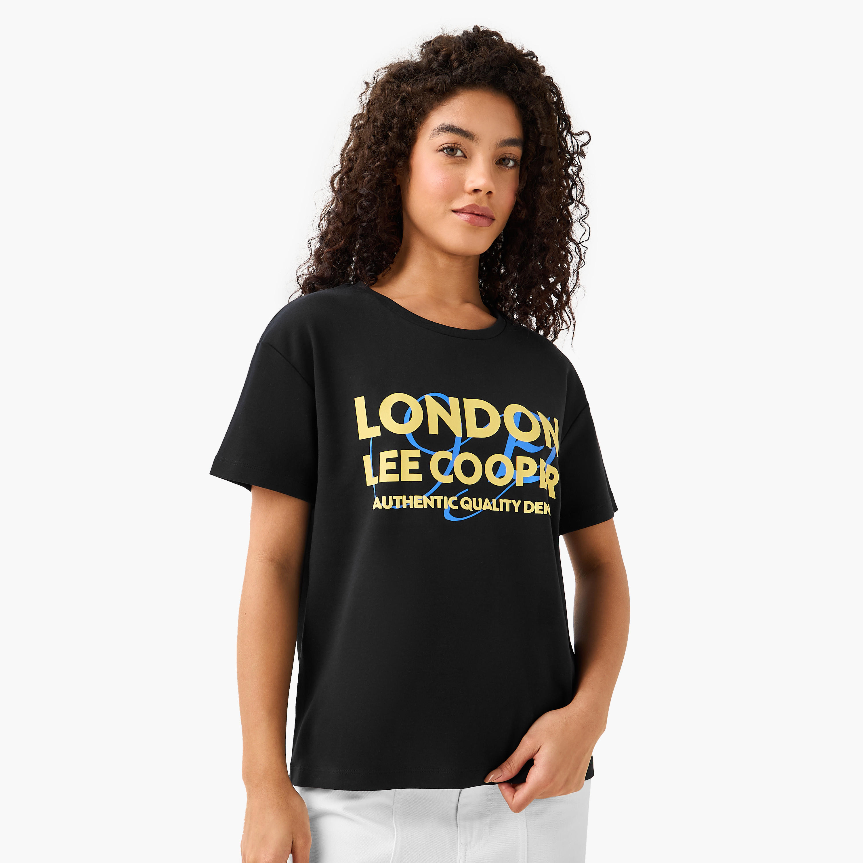 Lee Cooper Cotton T-shirt with Logo Print-women-clothing-tshirts-image-2
