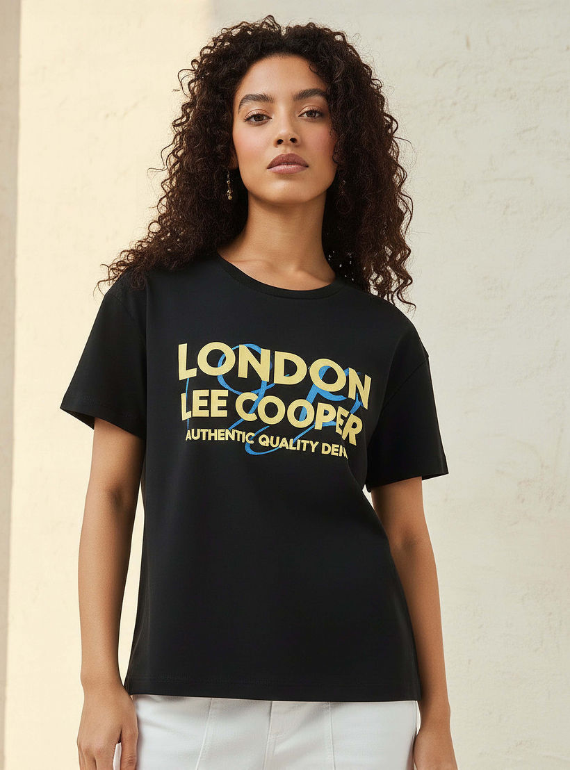 Lee Cooper Cotton T-shirt with Logo Print-women-clothing-tshirts-image-1