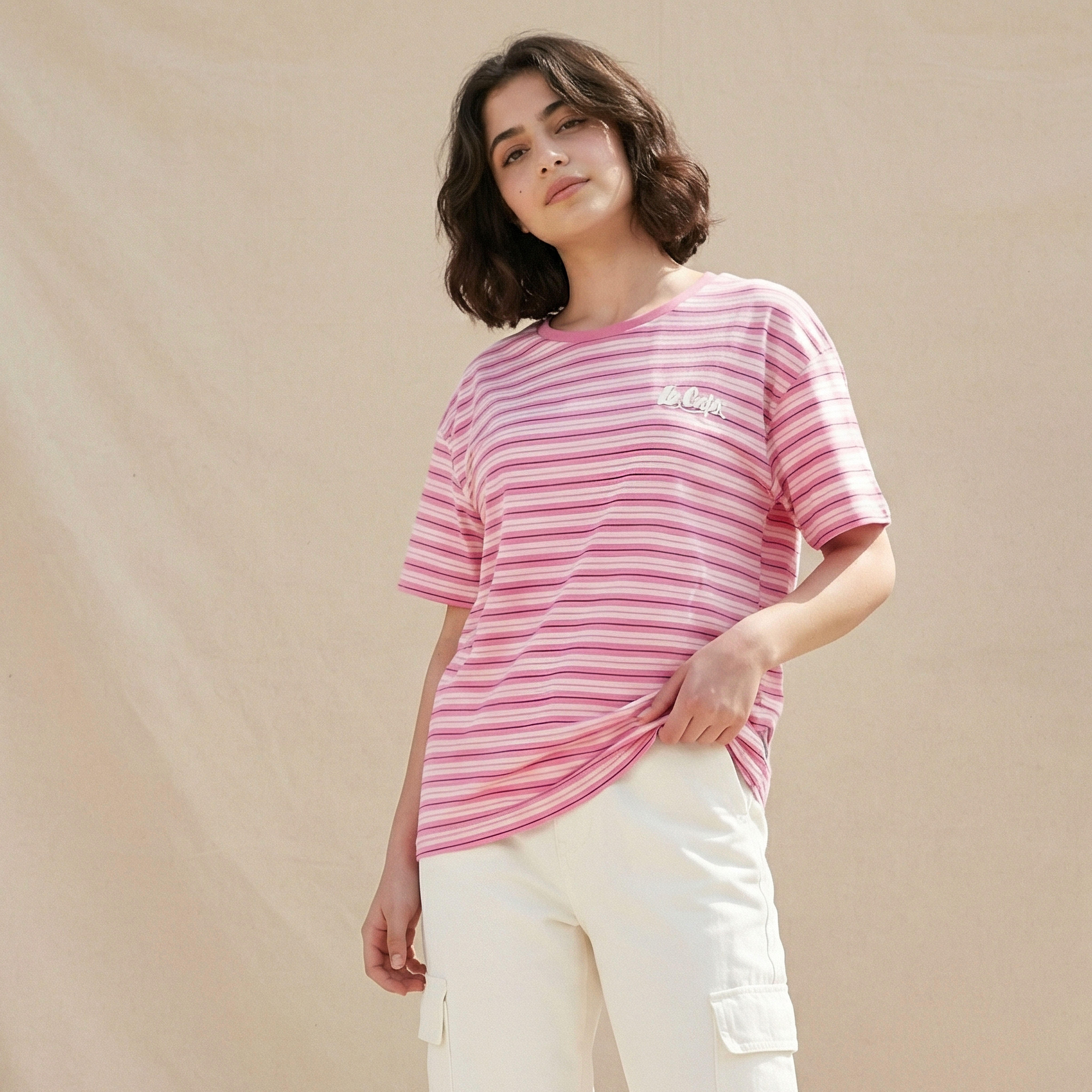 تيشيرت قطن بطبعات شعار من لي كوبر-women-clothing-tshirts-image-1