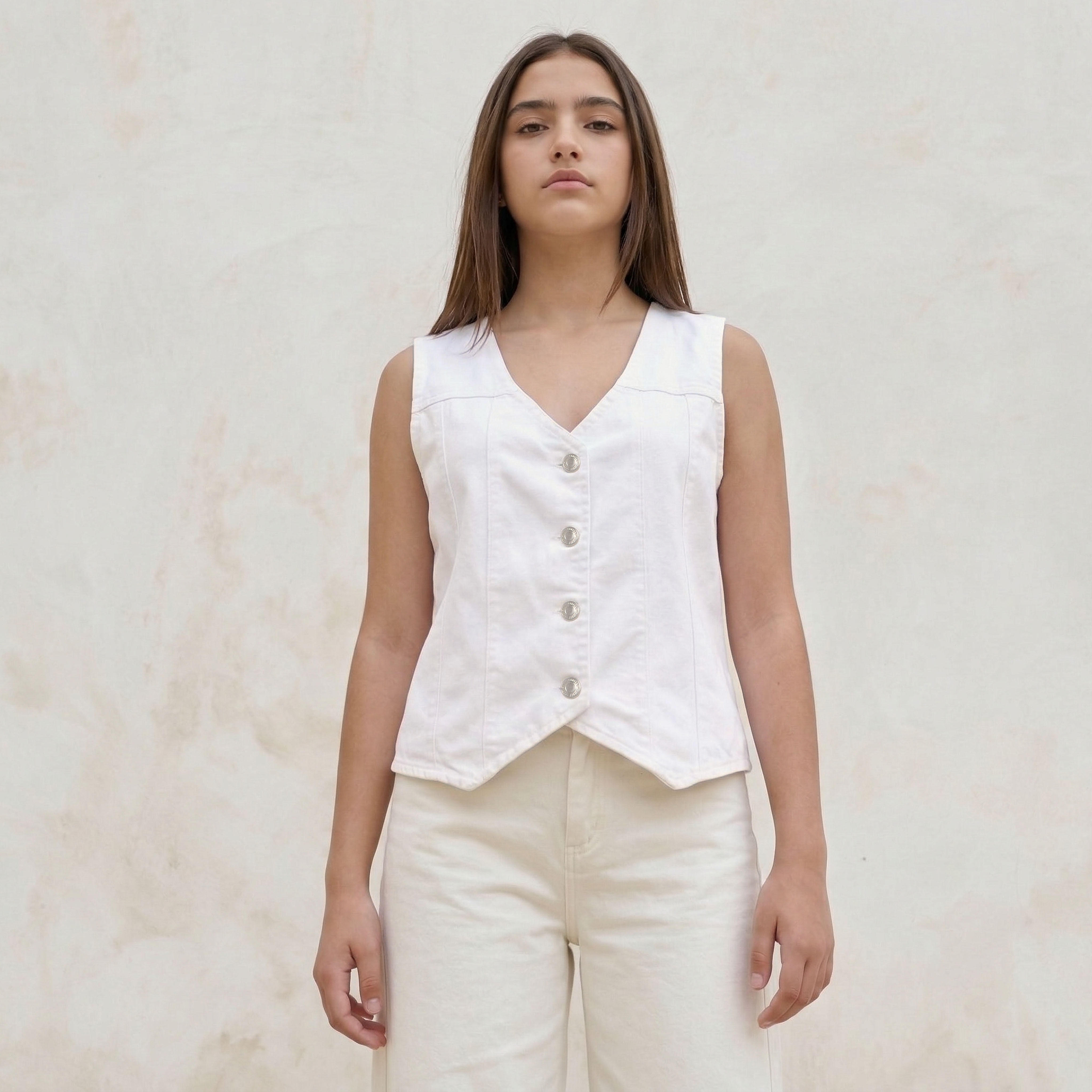 Lee Cooper Cotton Denim Sleeveless Waistcoat with V-neck-women-winterwear-coatsandjackets-waistcoats-image-1