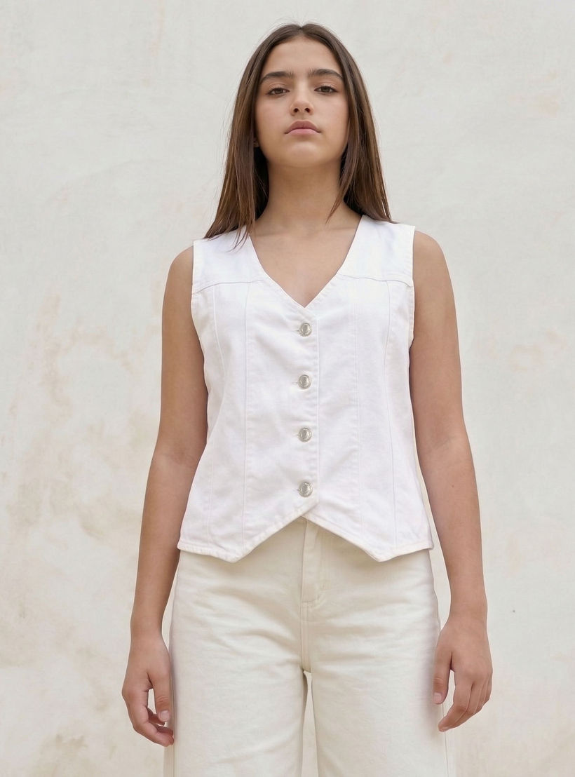 فيست جينز قطن برقبة V وبدون أكمام من لي كوبر-women-winterwear-coatsandjackets-waistcoats-image-1