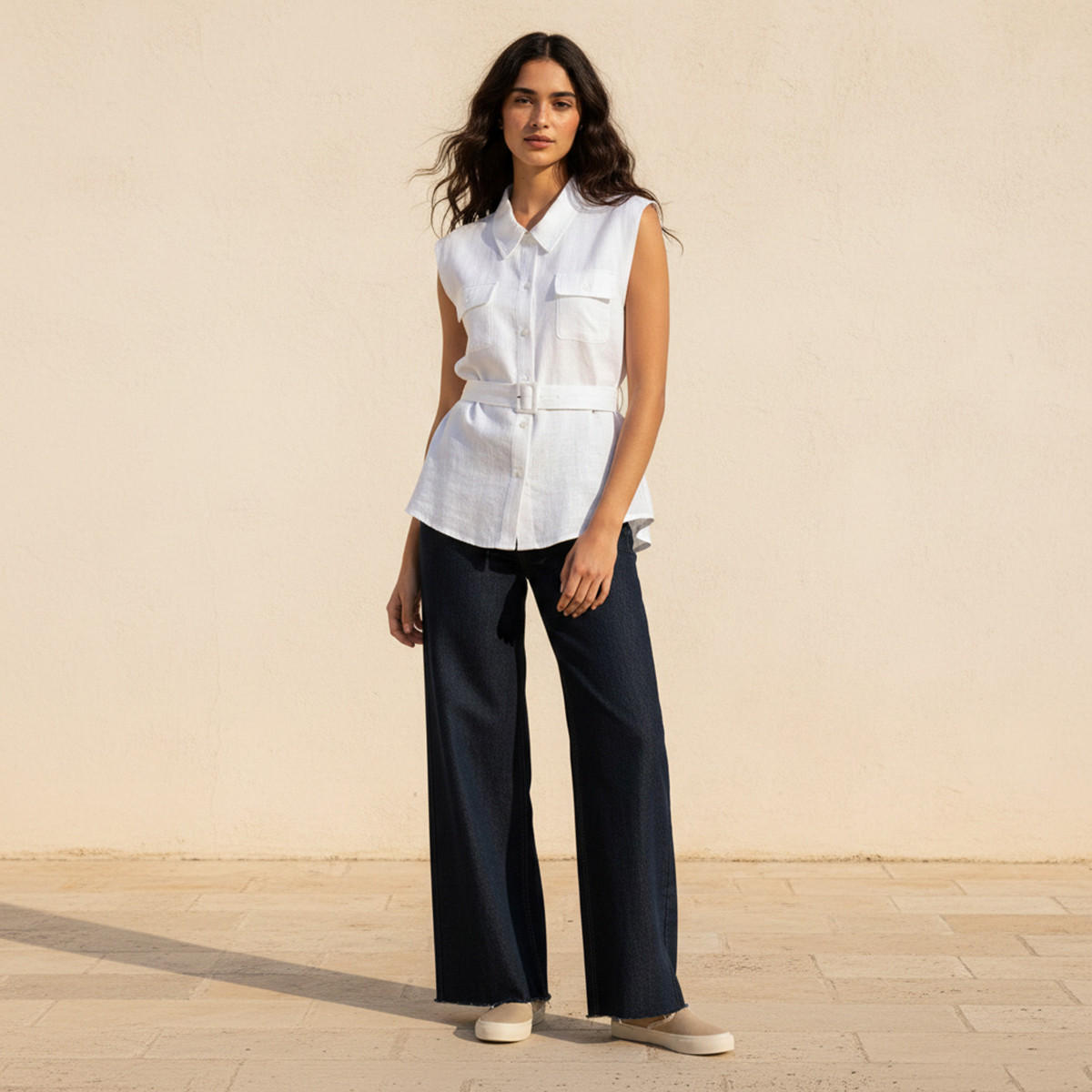 قميص قطني عملي بحزام من لي كوبر-women-clothing-shirtsandblouses-shirts-image-3
