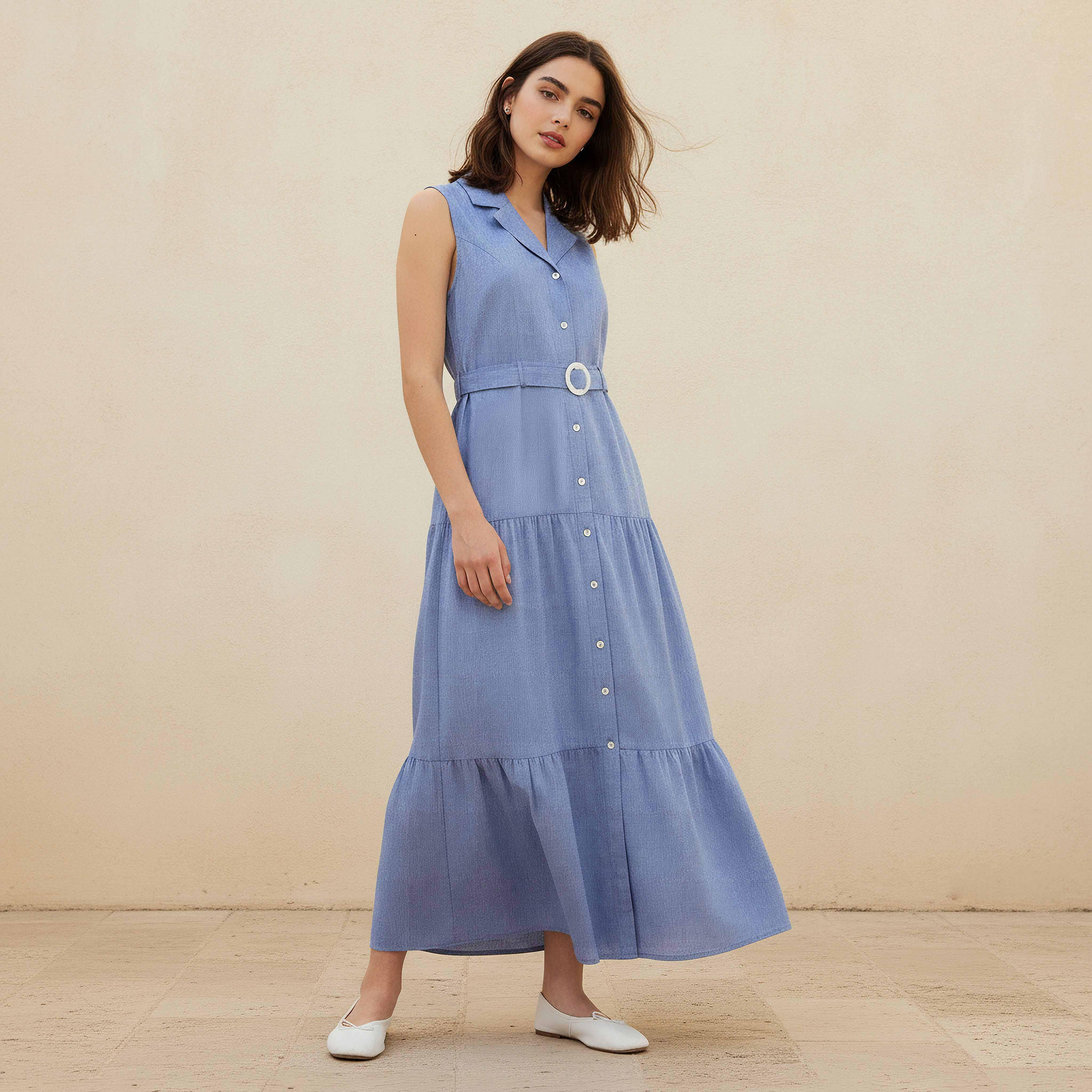 فستان شامبراي إيه لاين ماكسي بحزام من لي كوبر-women-clothing-dresses-image-4