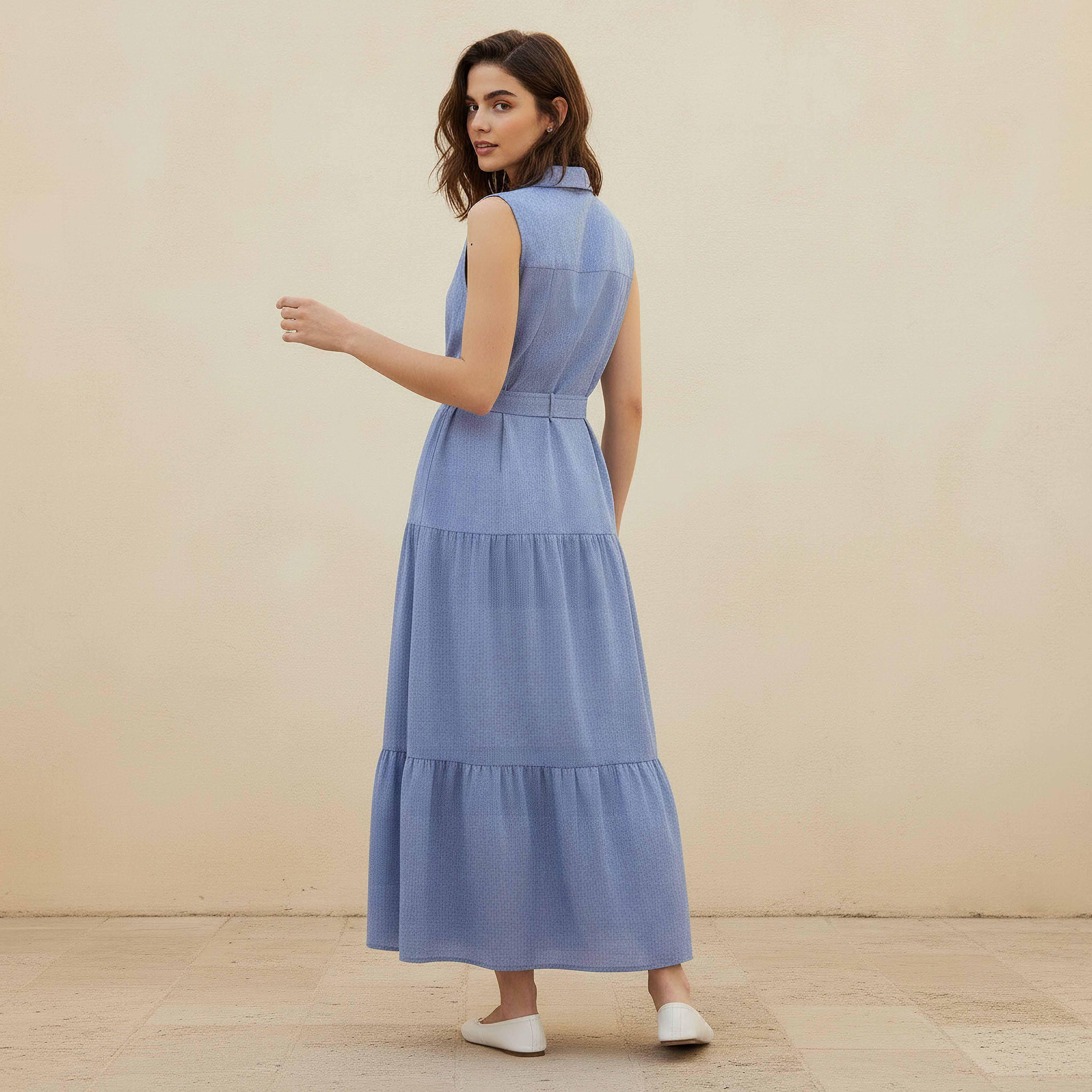 فستان شامبراي إيه لاين ماكسي بحزام من لي كوبر-women-clothing-dresses-image-1