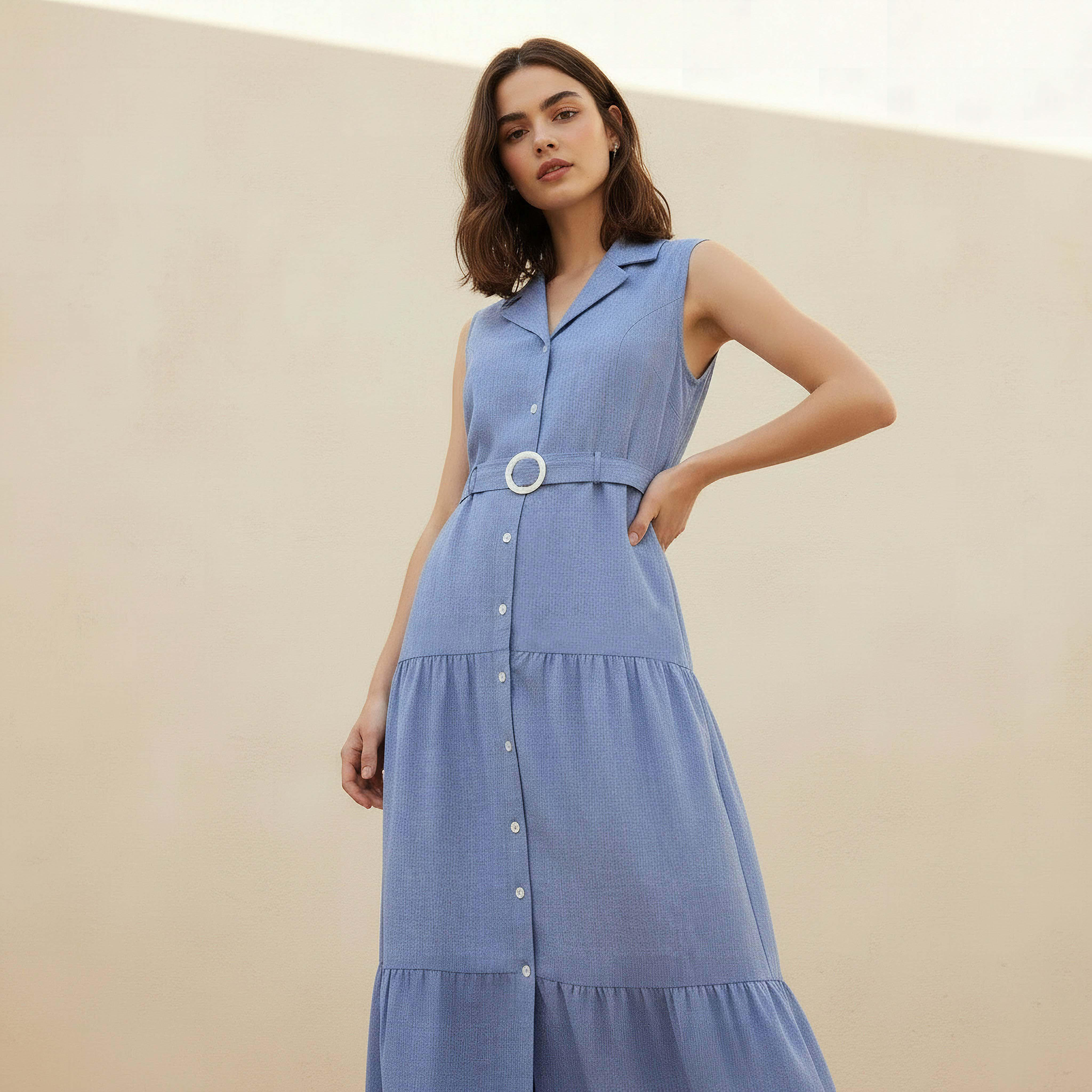 فستان شامبراي إيه لاين ماكسي بحزام من لي كوبر-women-clothing-dresses-image-2