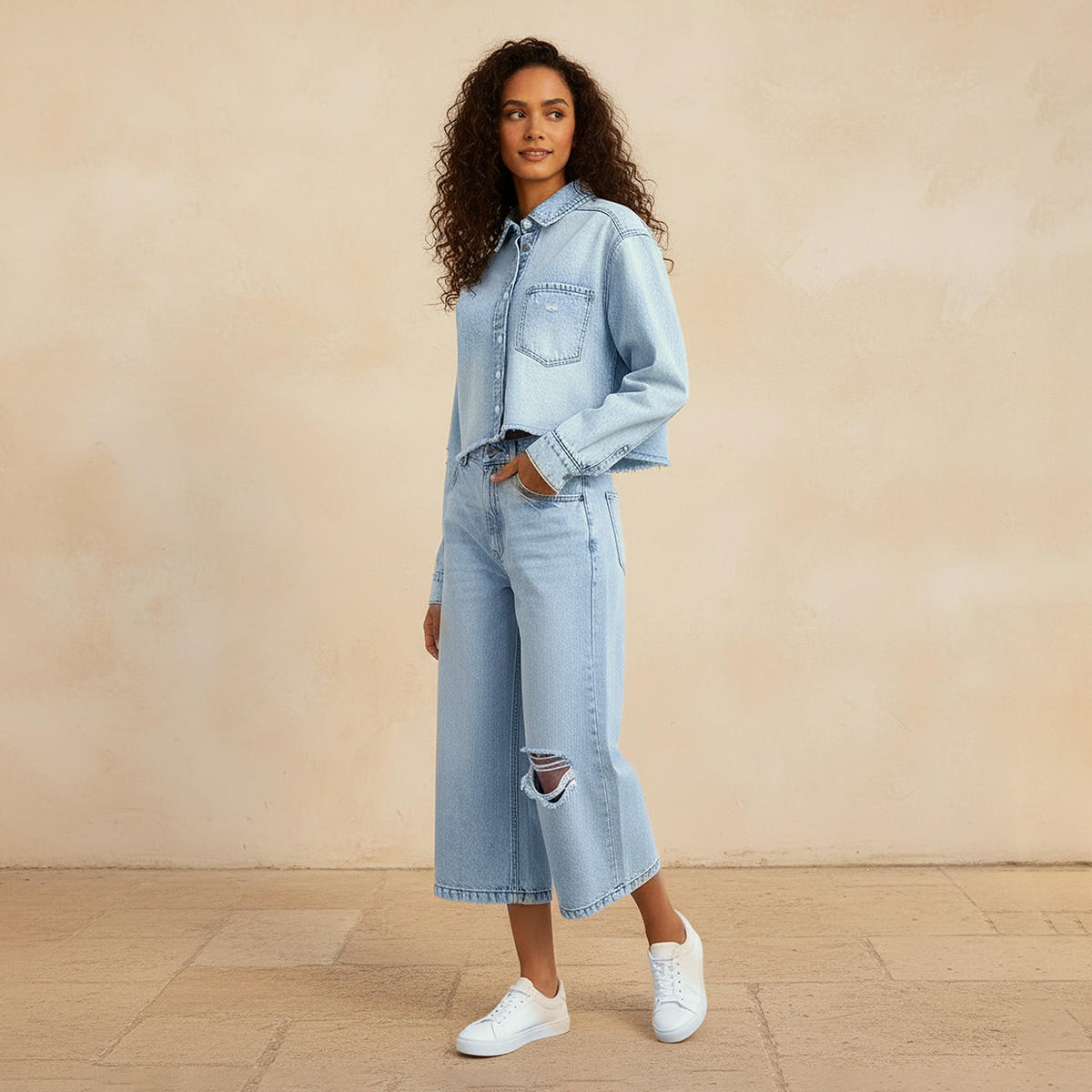 Cotton Cropped Jacket with Distressed Detail-women-winterwear-coatsandjackets-jackets-image-3