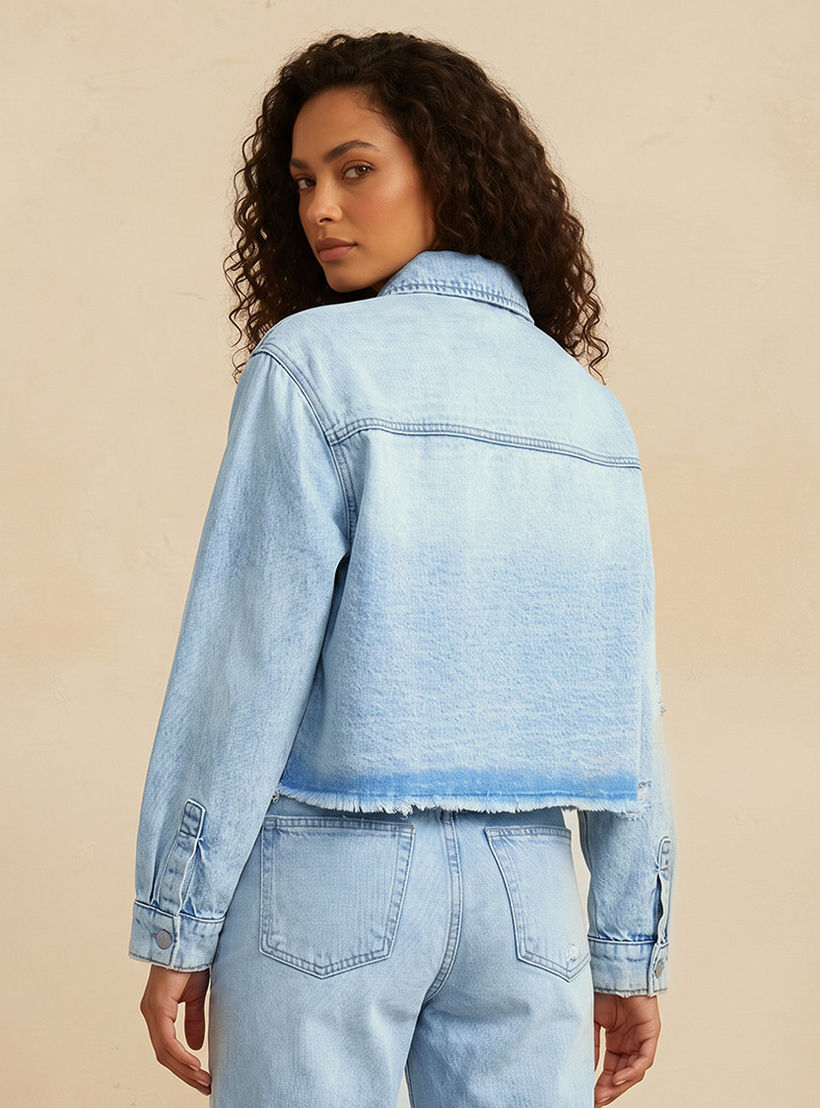 Cotton Cropped Jacket with Distressed Detail-women-winterwear-coatsandjackets-jackets-image-4
