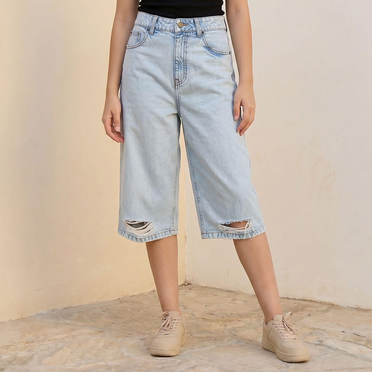 بنطلون كابري بتصميم عتيق وخصر عالي من لي كوبر-women-clothing-bottoms-jeans-image-1
