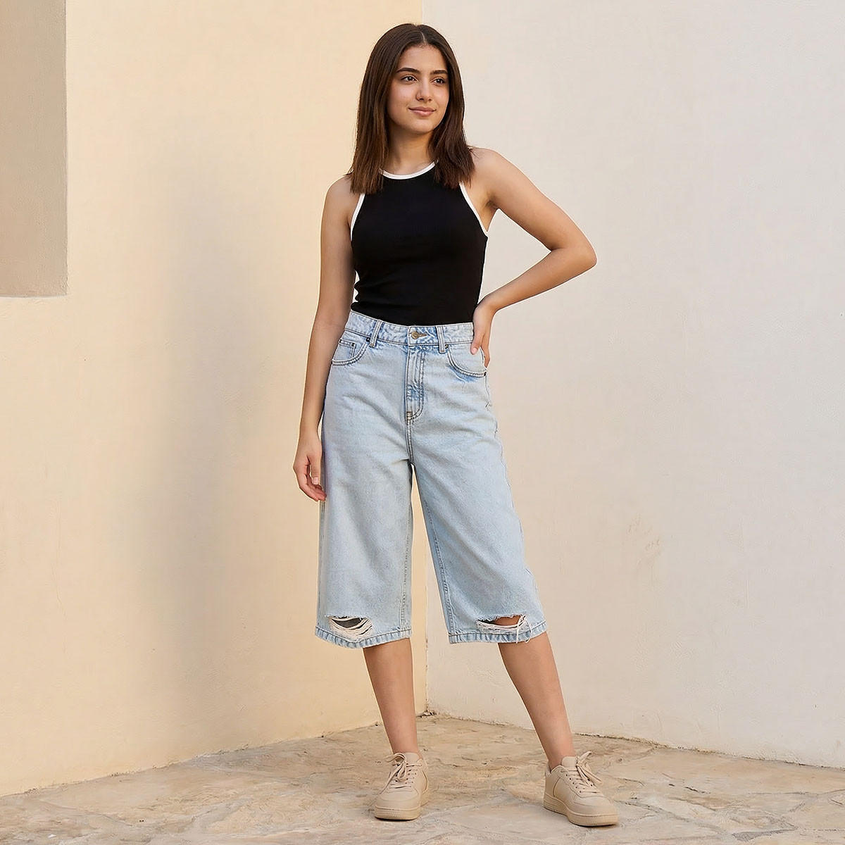بنطلون كابري بتصميم عتيق وخصر عالي من لي كوبر-women-clothing-bottoms-jeans-image-3