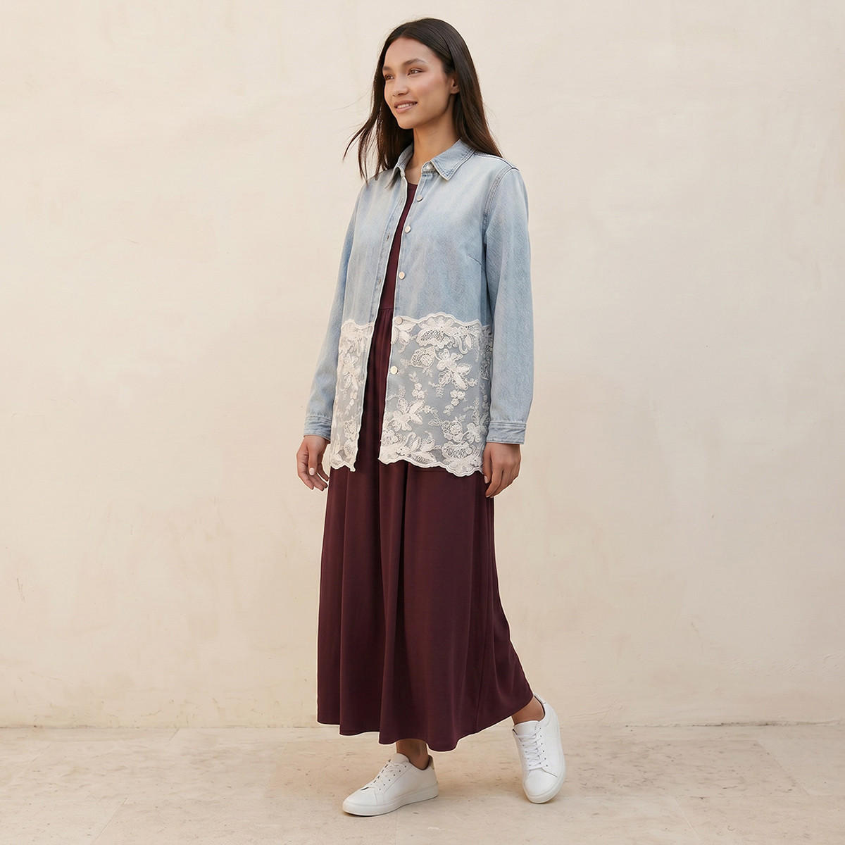 شجاكيت قميص قطن بقصة عادية ولوح دانتيل من لي كوبر-women-winterwear-coatsandjackets-jackets-image-3