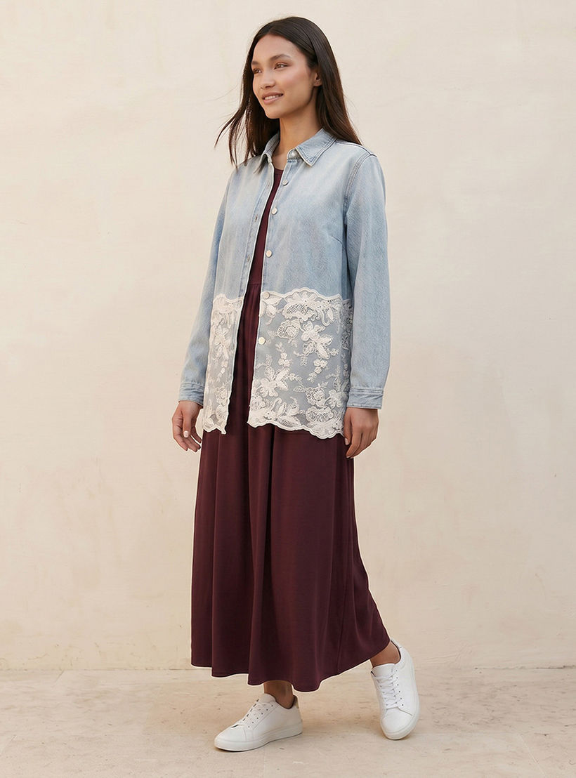شجاكيت قميص قطن بقصة عادية ولوح دانتيل من لي كوبر-women-winterwear-coatsandjackets-jackets-image-3