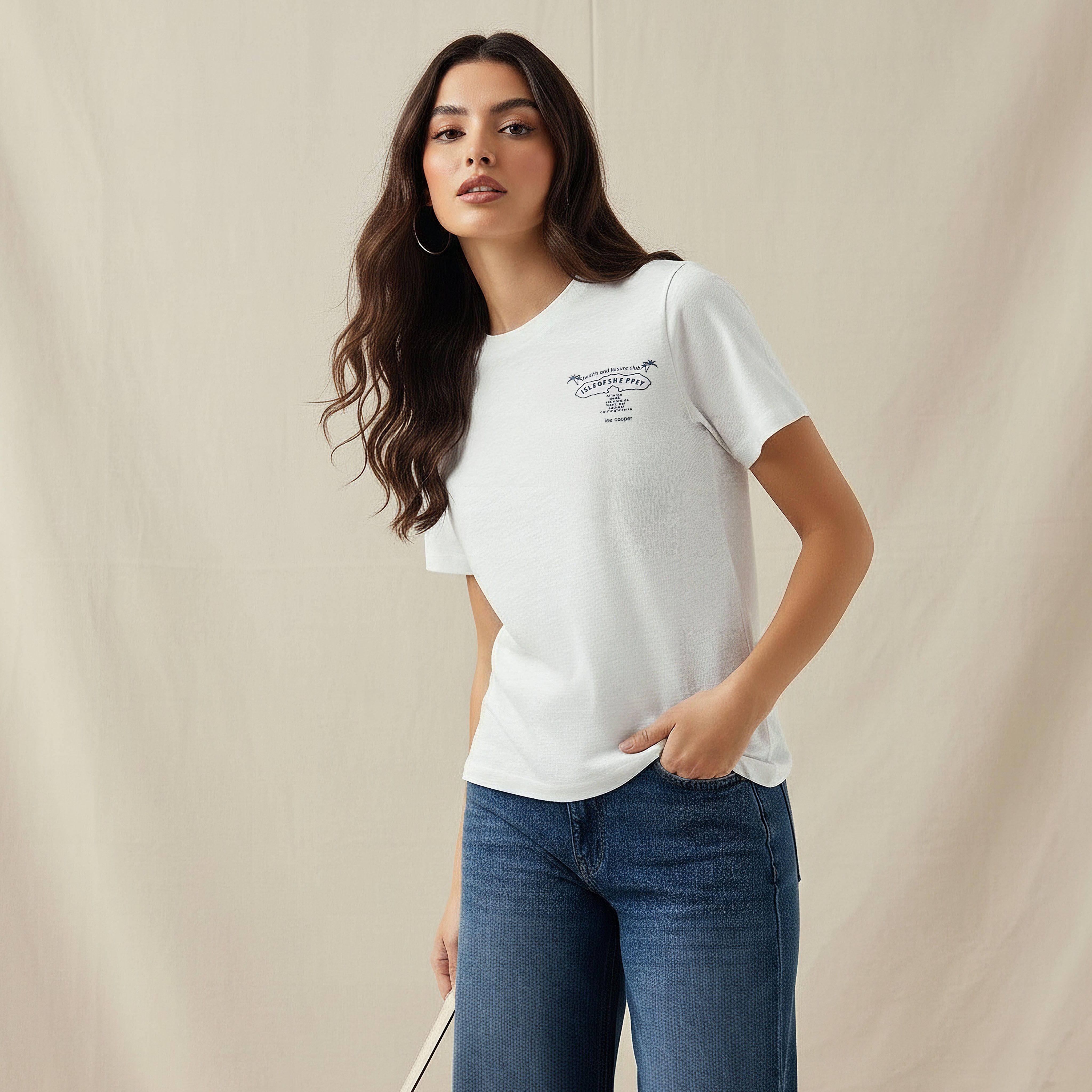 Lee Cooper Cotton T-shirt with Slogan Embroidery-women-clothing-tshirts-image-1