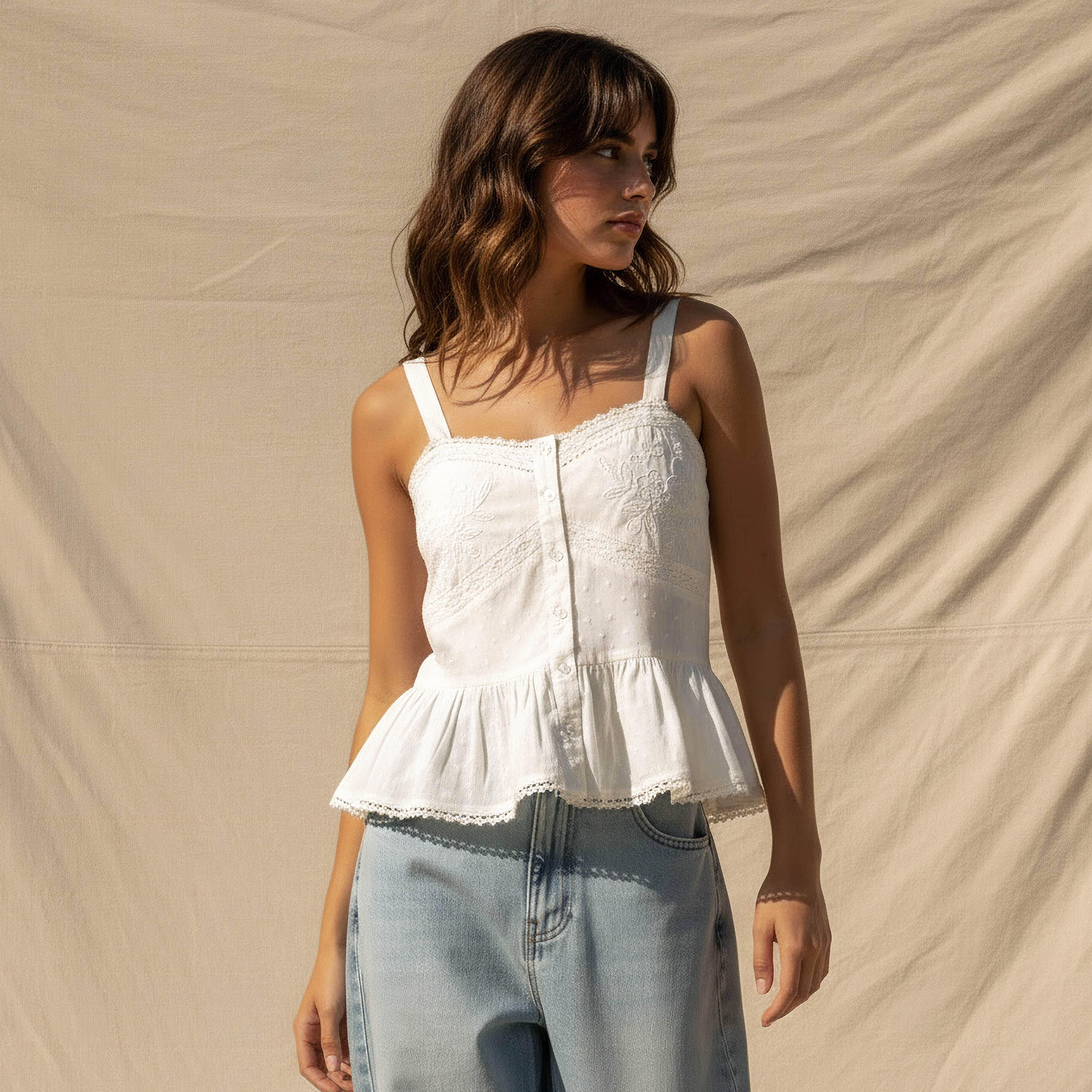 Lee Cooper Cotton Peplum Top with Embroidered Detail-women-clothing-shirtsandblouses-blouses-image-1
