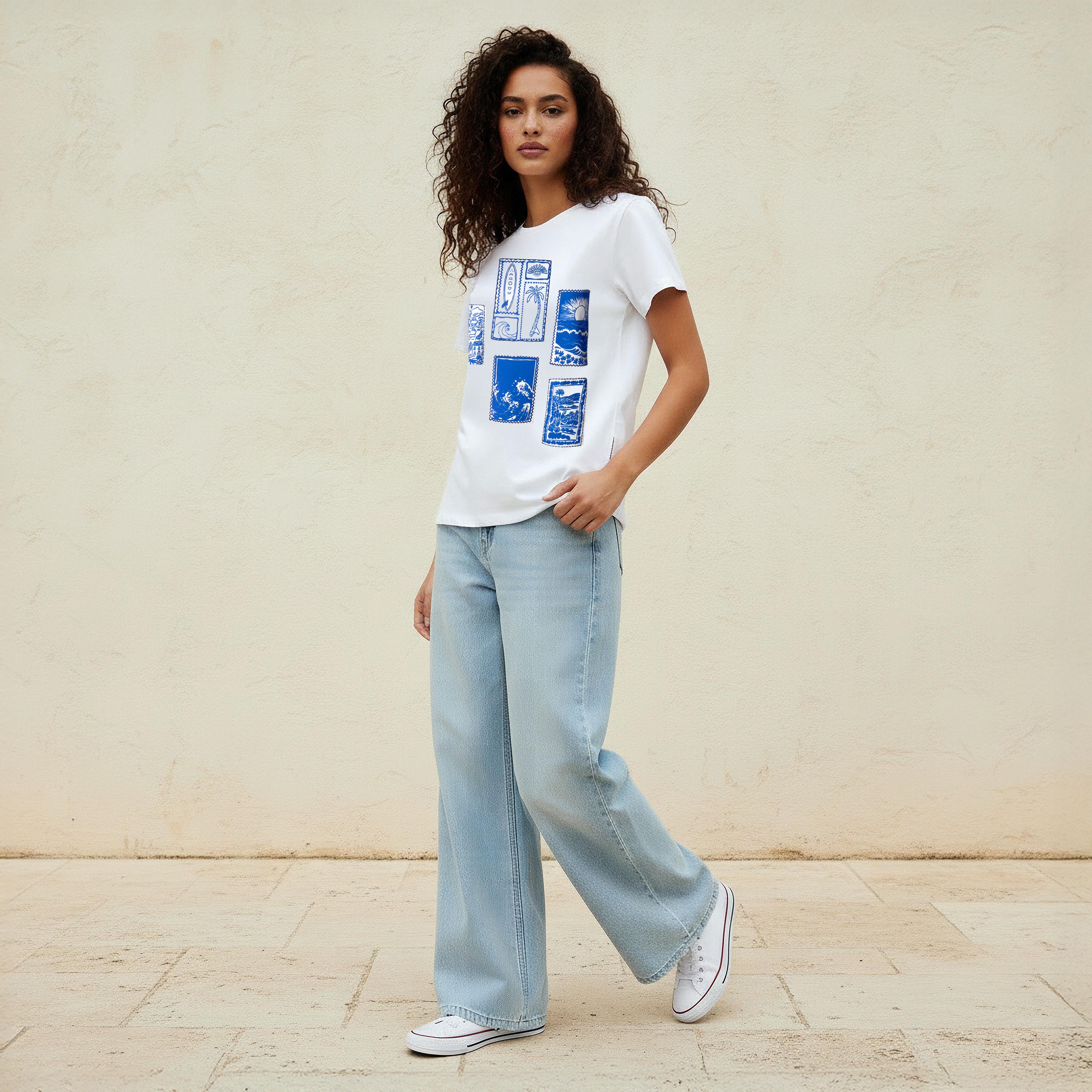 Lee Cooper Regular Fit Cotton T-shirt with Graphic Print-women-clothing-tshirts-image-3