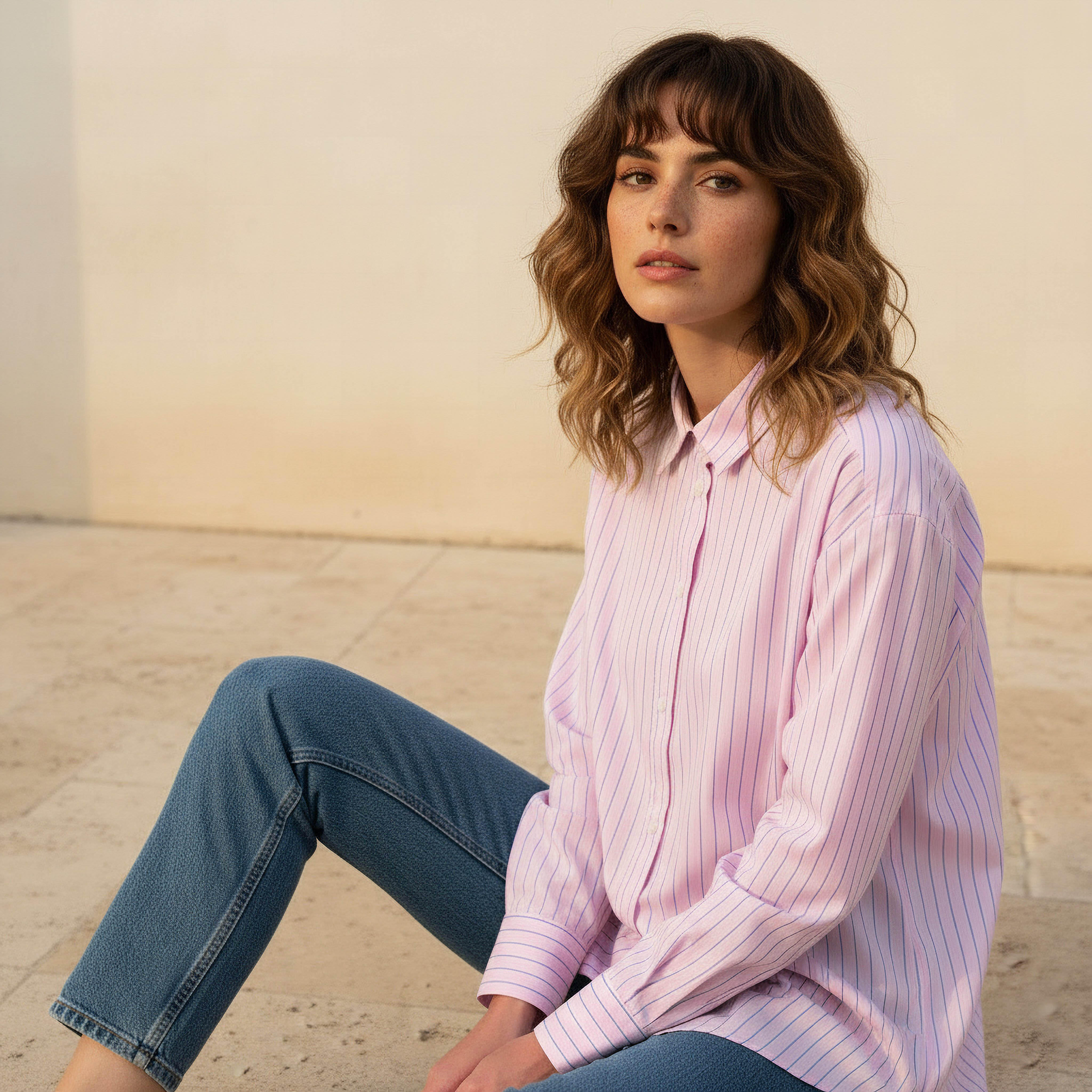 Lee Cooper Regular Fit Striped Longline Shirt with Long Sleeves-women-clothing-shirtsandblouses-shirts-image-1