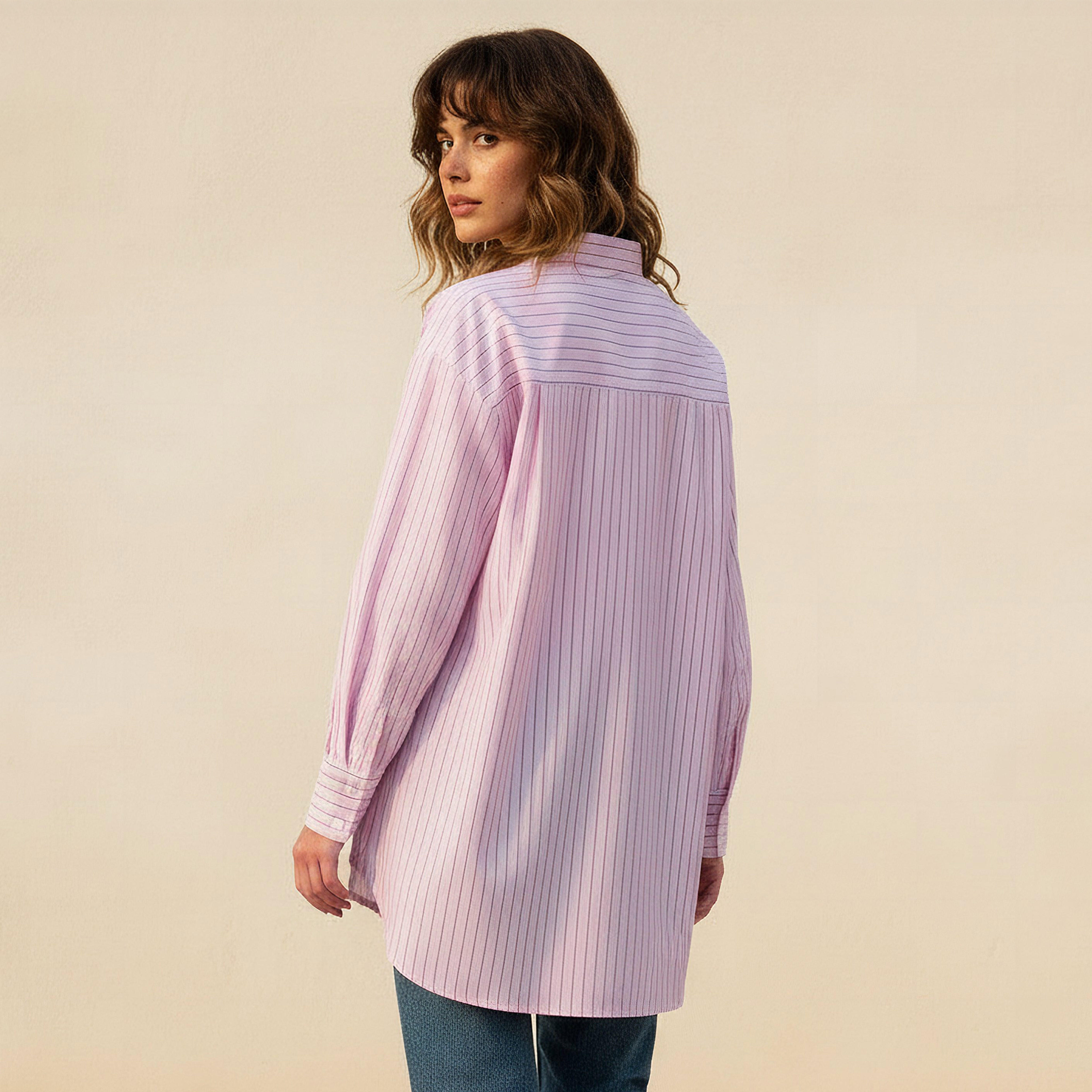 Lee Cooper Regular Fit Striped Longline Shirt with Long Sleeves-women-clothing-shirtsandblouses-shirts-image-4