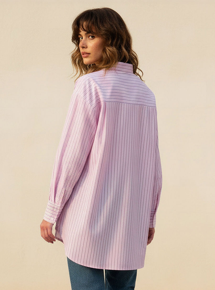 Lee Cooper Regular Fit Striped Longline Shirt with Long Sleeves-women-clothing-shirtsandblouses-shirts-image-4