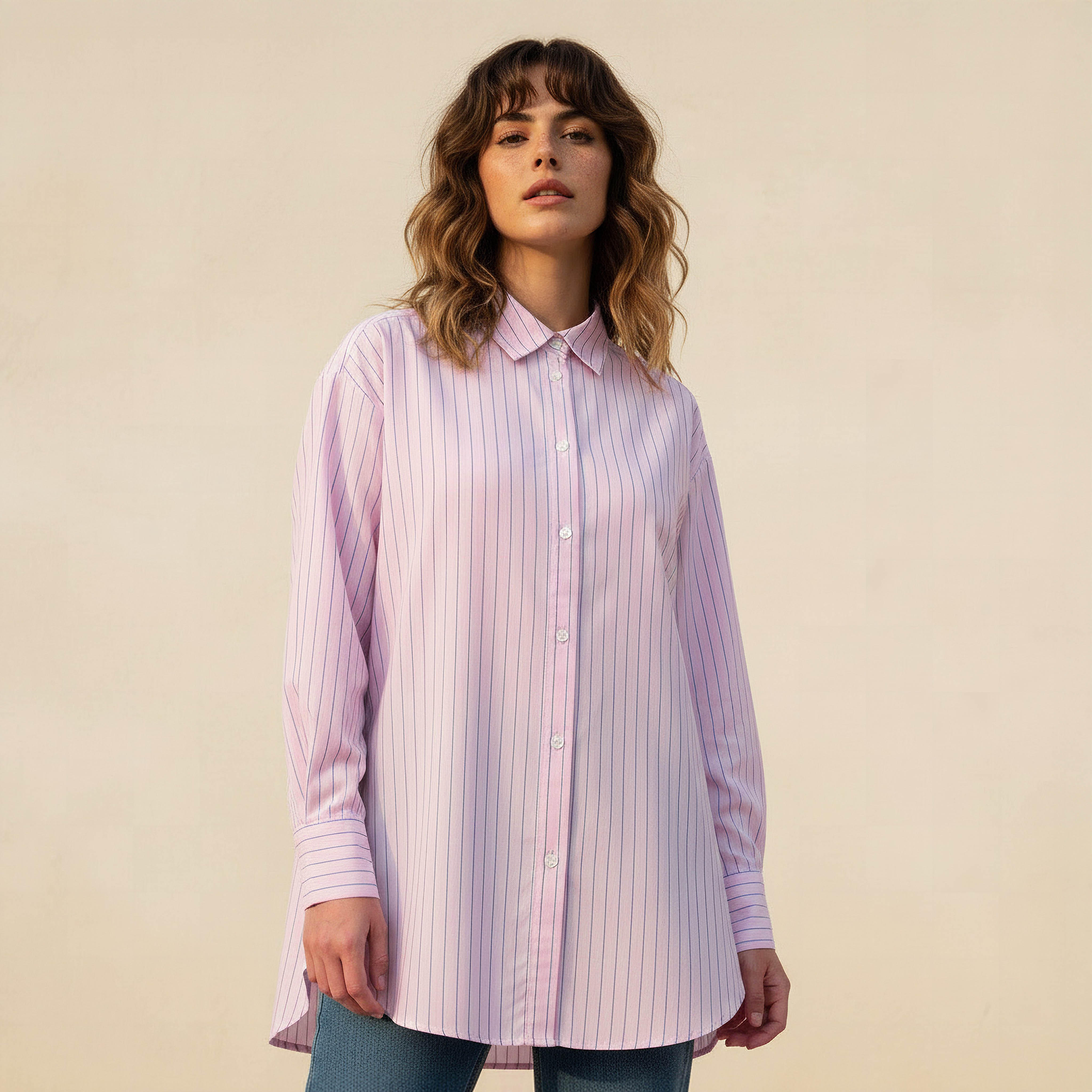 Lee Cooper Regular Fit Striped Longline Shirt with Long Sleeves-women-clothing-shirtsandblouses-shirts-image-5
