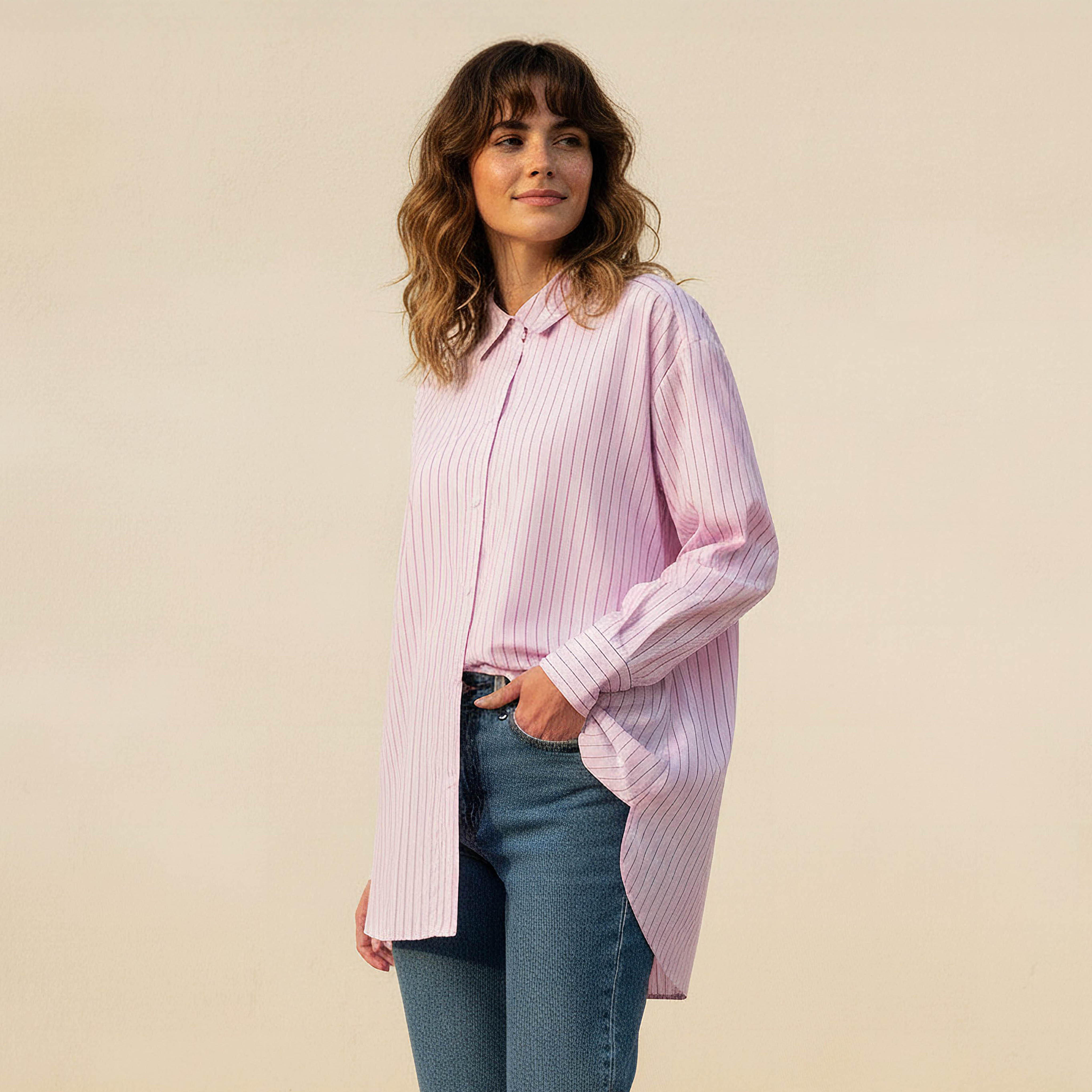 Lee Cooper Regular Fit Striped Longline Shirt with Long Sleeves-women-clothing-shirtsandblouses-shirts-image-6