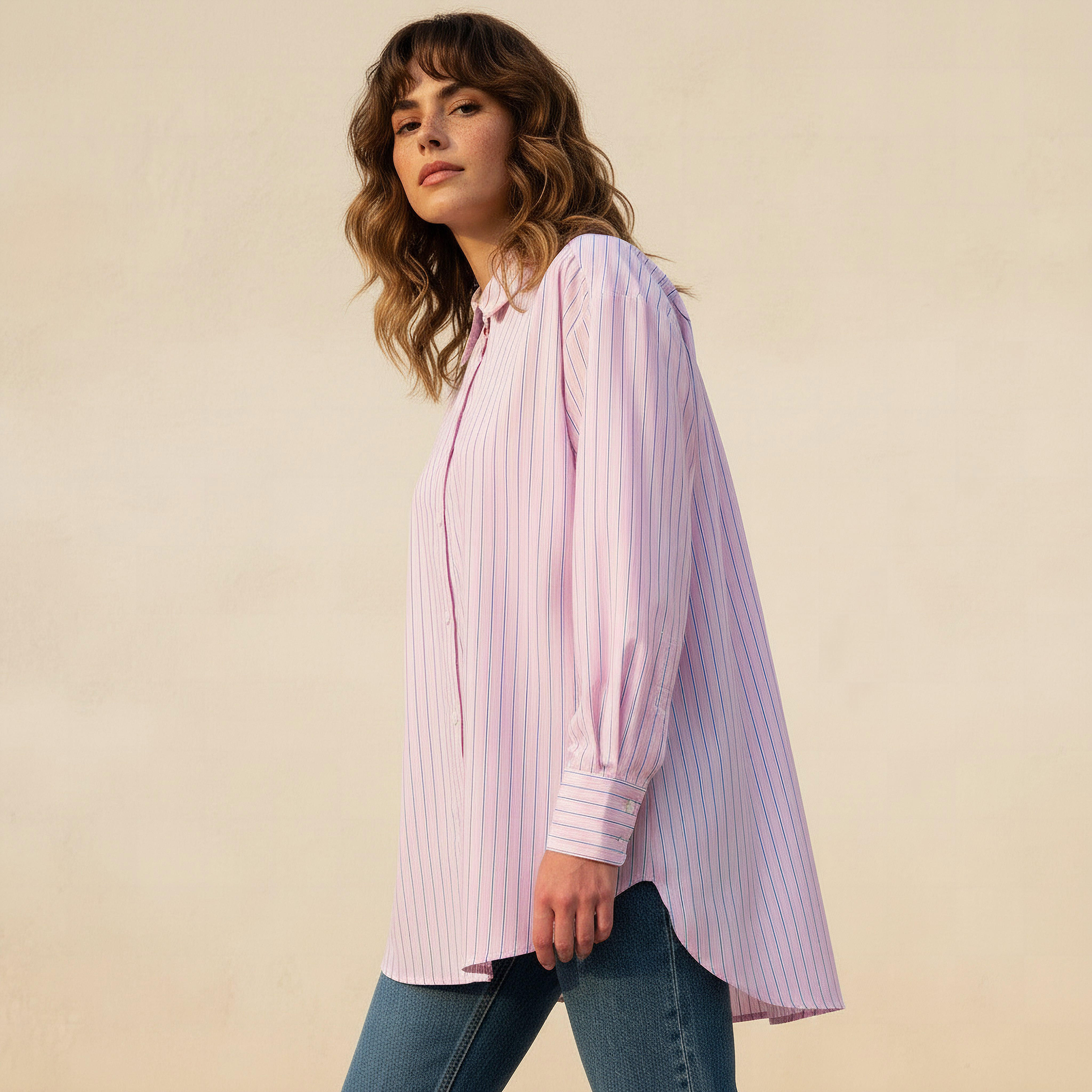 Lee Cooper Regular Fit Striped Longline Shirt with Long Sleeves-women-clothing-shirtsandblouses-shirts-image-7