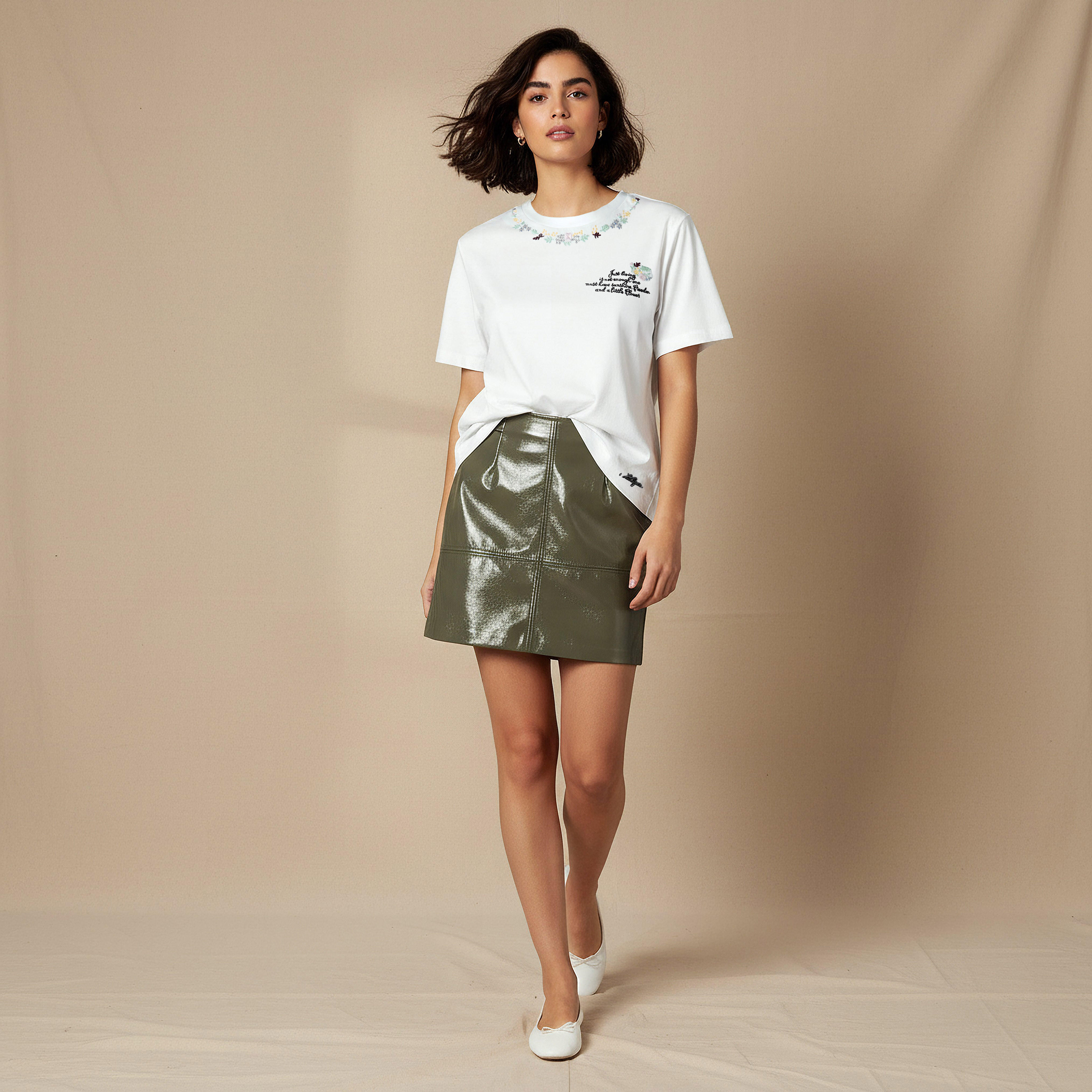 Lee Cooper Cotton T-shirt with Floral Slogan Embroidery-women-clothing-tshirts-image-3