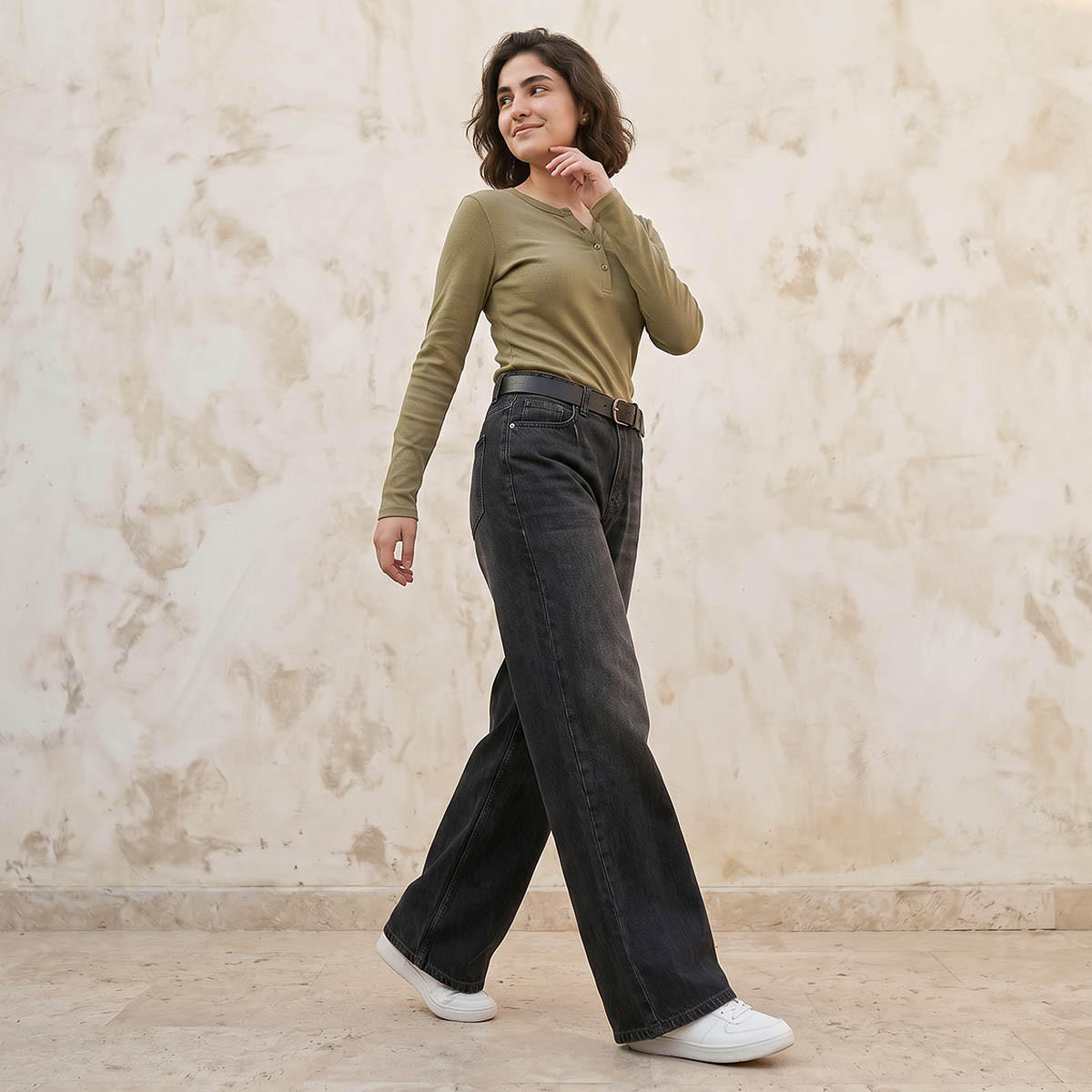 بلوزة مضلعة بنصف وصلة أزرار من لي كوبر-women-clothing-tshirts-image-6